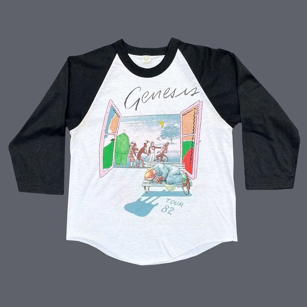 image of Band Tees x Tour Tee Genesis 82 1980 Vintage Raglan Abacab Band Tour T-Shirt in White (Size Medium)