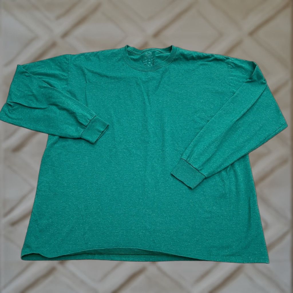 Fruit Of The Loom Fruit Of The Loom Basic Long Sleeve Shirt Mens XL Green Crew Neck Cotton Tee Top Size US XL / EU 56 / 4 - 1 Thumbnail