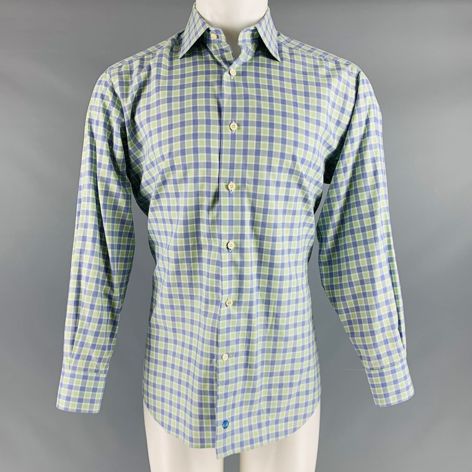 David Donahue Size XL Green Blue Plaid Cotton Long Sleeve Shirt Size US XL / EU 56 / 4 - 1 Thumbnail