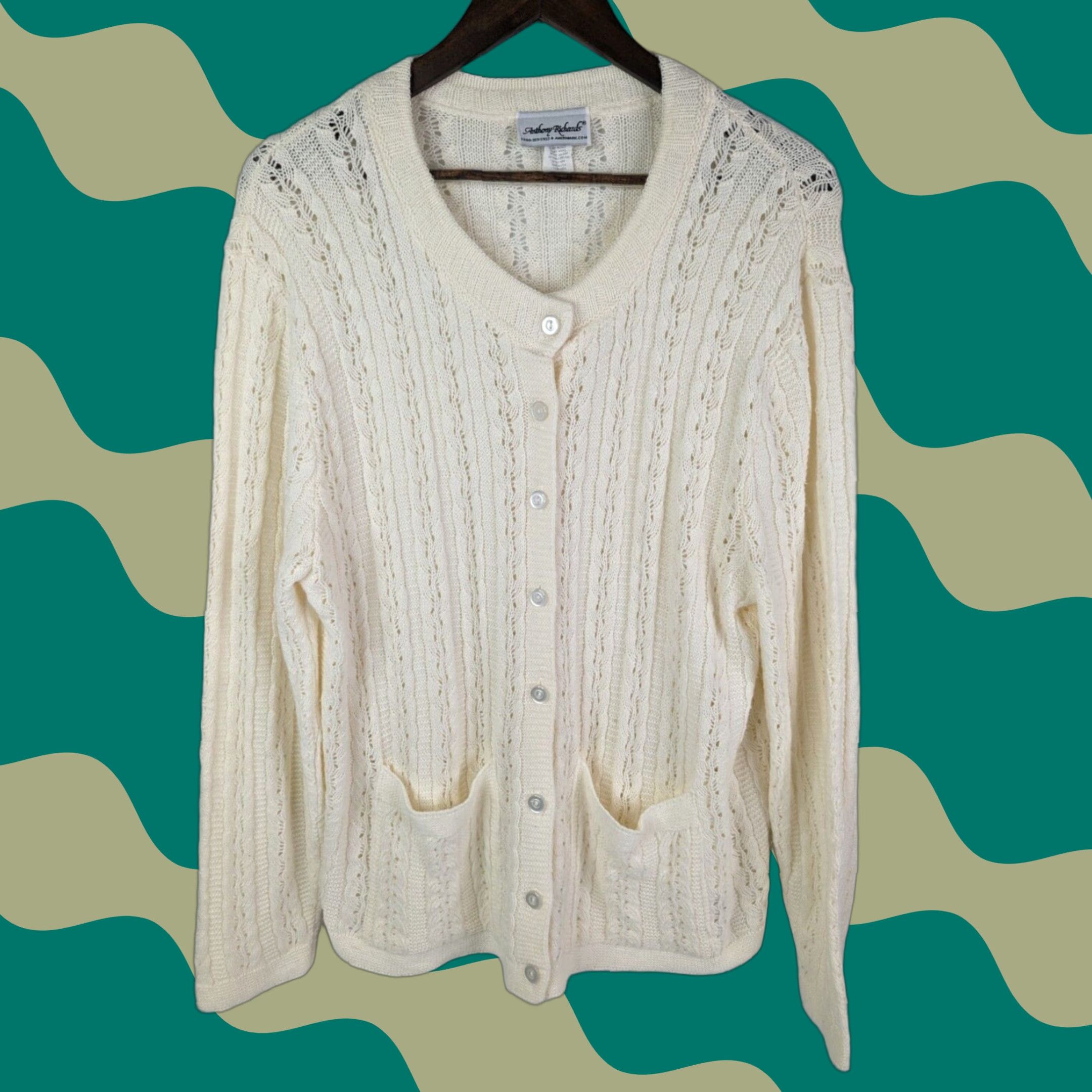 Vintage VINTAGE Anthony Richards Cardigan Sweater Women XL Ivory Knit House Made in USA Size XL / US 12-14 / IT 48-50 - 1 Thumbnail