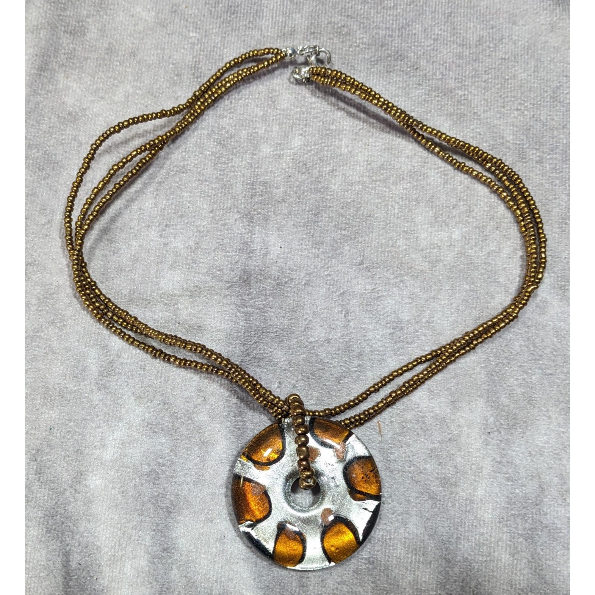 Other Metallic Glass Donut Pendant Necklace Silver And Gold Tone W Size ONE SIZE - 6 Thumbnail