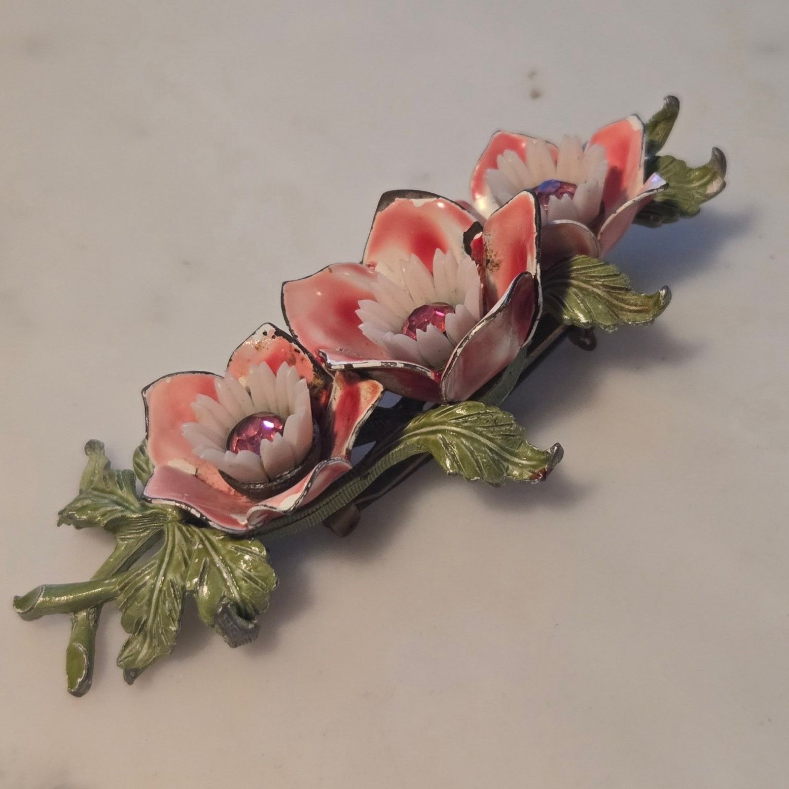 Pieces Uniques Vintage Floral Brooch Vintage Enamel Flower Enamel Pink Size ONE SIZE - 6 Thumbnail