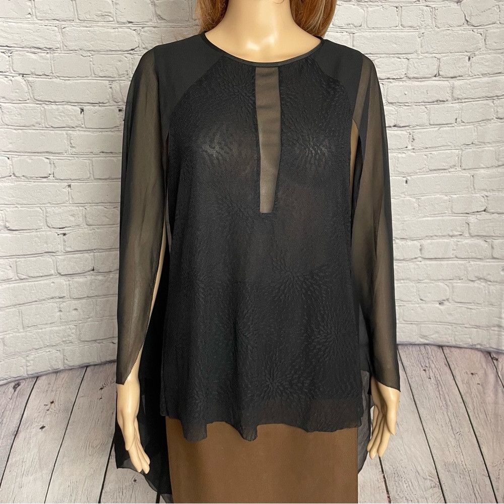 Halston Heritage Halston Heritage Black Lace Chiffon Split Sleeve Blouse Siz Size L / US 10 / IT 46 - 1 Thumbnail