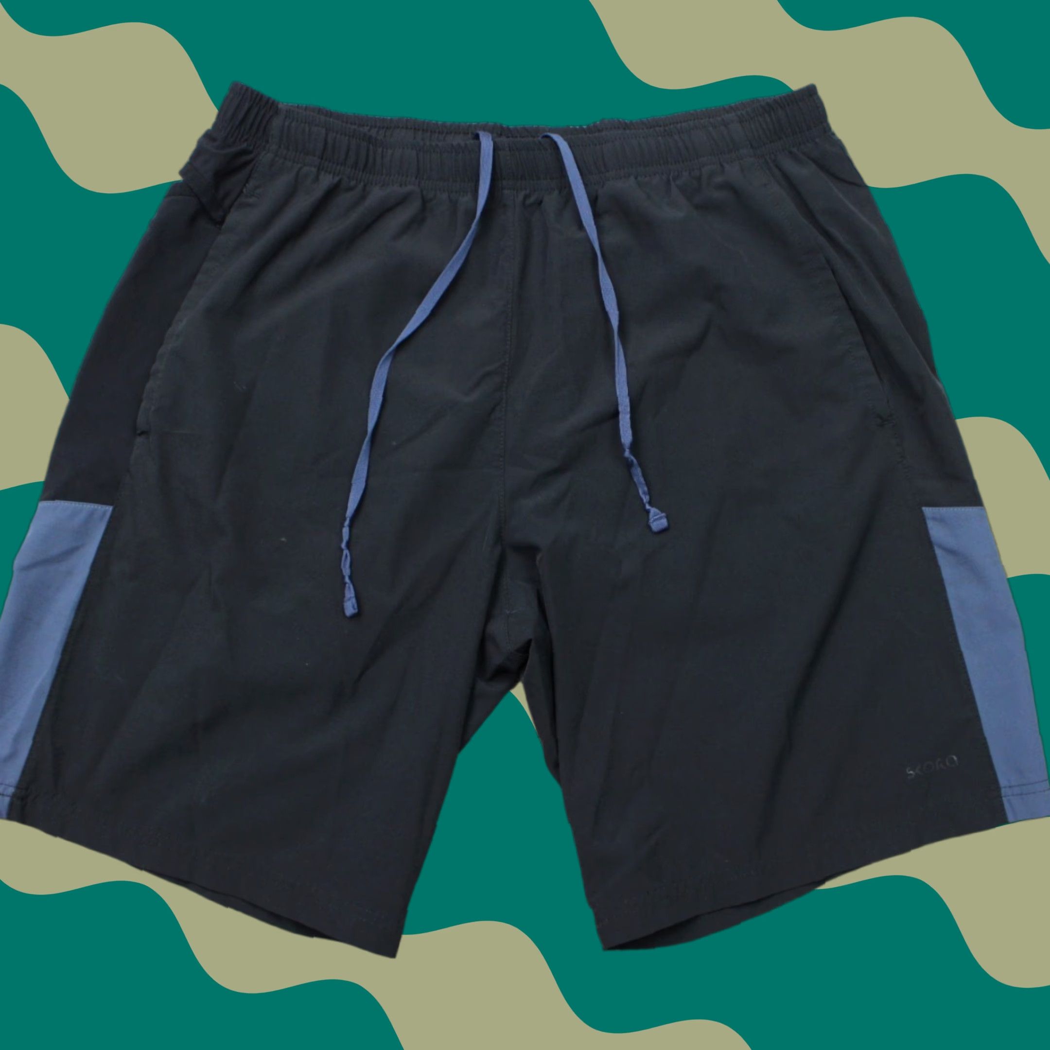 Vintage Skora Shorts Mens Medium Black/Blue Quick Dry Drawstring Athletic Stretch Bermuda Size US 31 - 1 Thumbnail