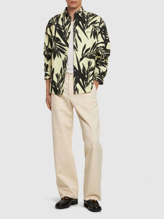 Jacquemus o1lsvrm0425 Simon Printed Cotton Shirt in Prt Foliage Bla Size US L / EU 52-54 / 3 - 3 Thumbnail