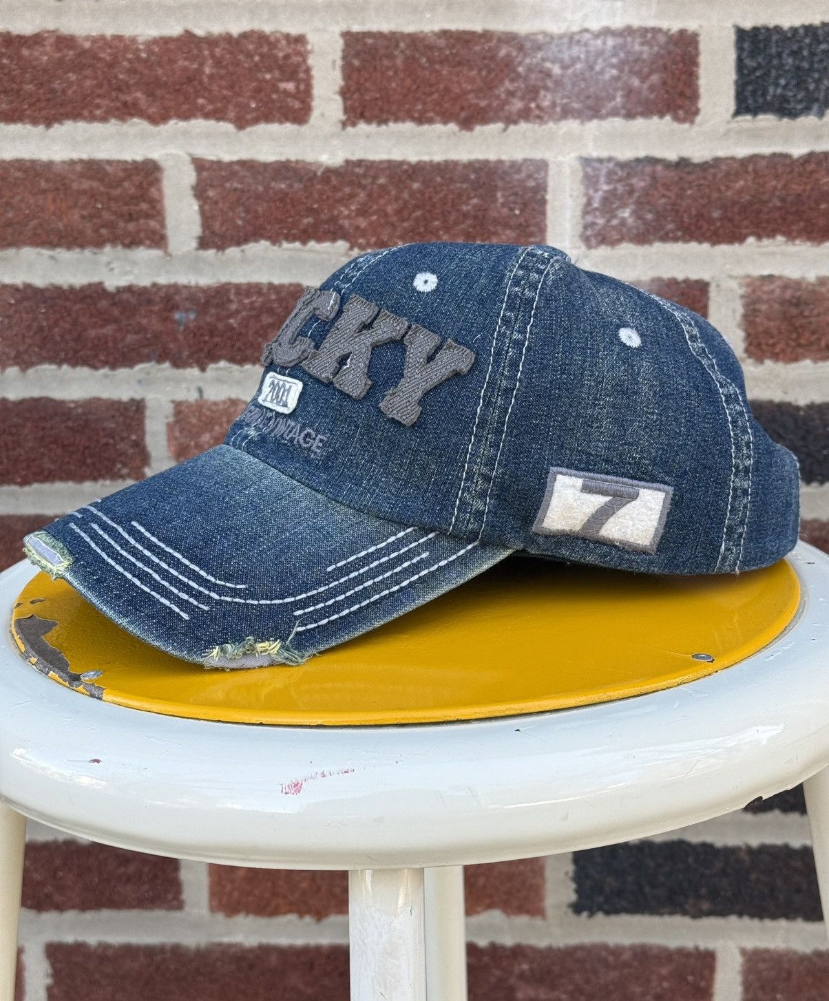 Japanese Brand Vintage 2001 Lucky “Original Vintage” Denim Cap Size ONE SIZE - 8 Thumbnail