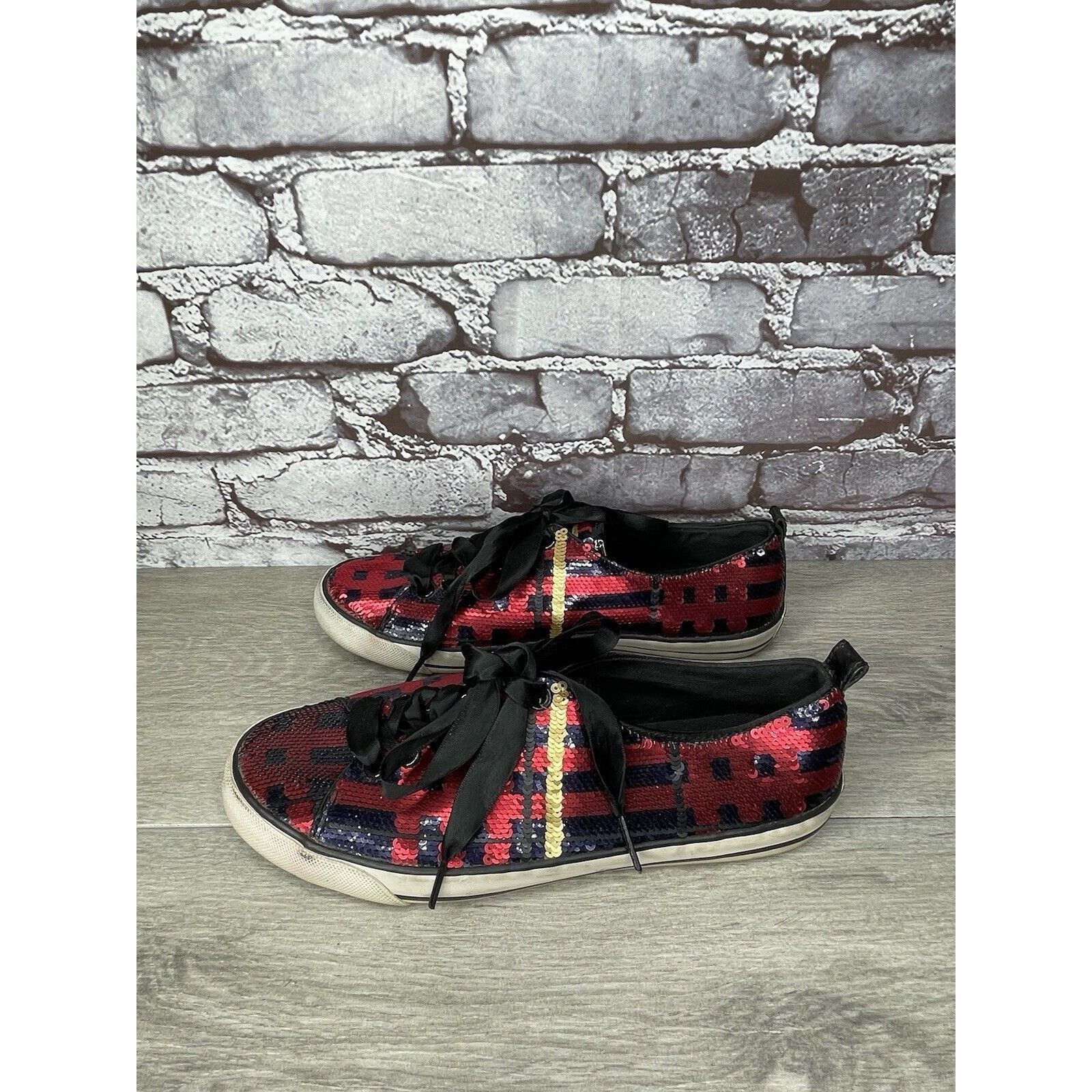 Coach Coach Willa Black Red Sequin Plaid Casual Ribbon Lace Sneake Size US 7.5 / IT 37.5 - 5 Thumbnail