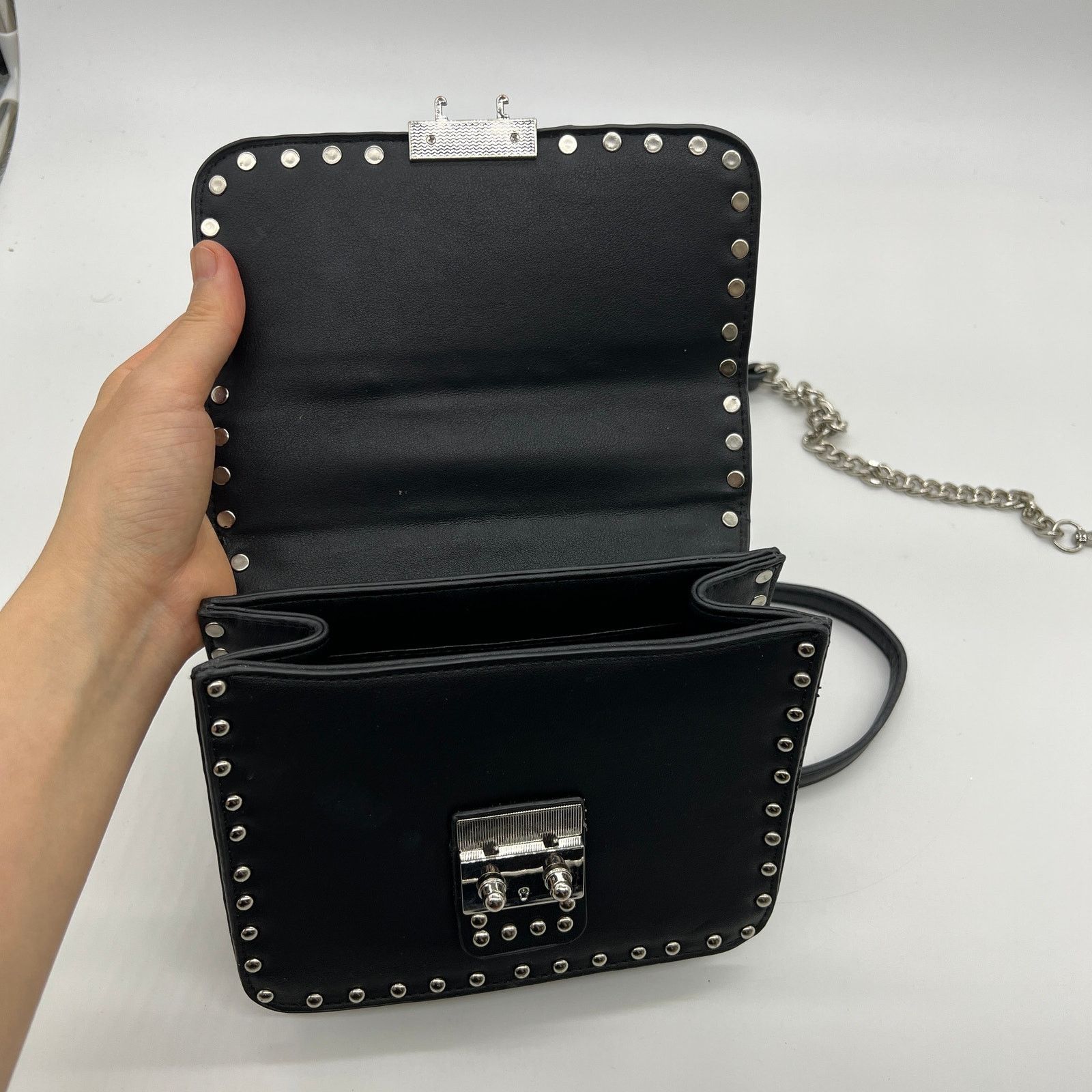 Other Womens Black Crossbody Bag Faux Leather with Chain Strap Size ONE SIZE - 3 Thumbnail