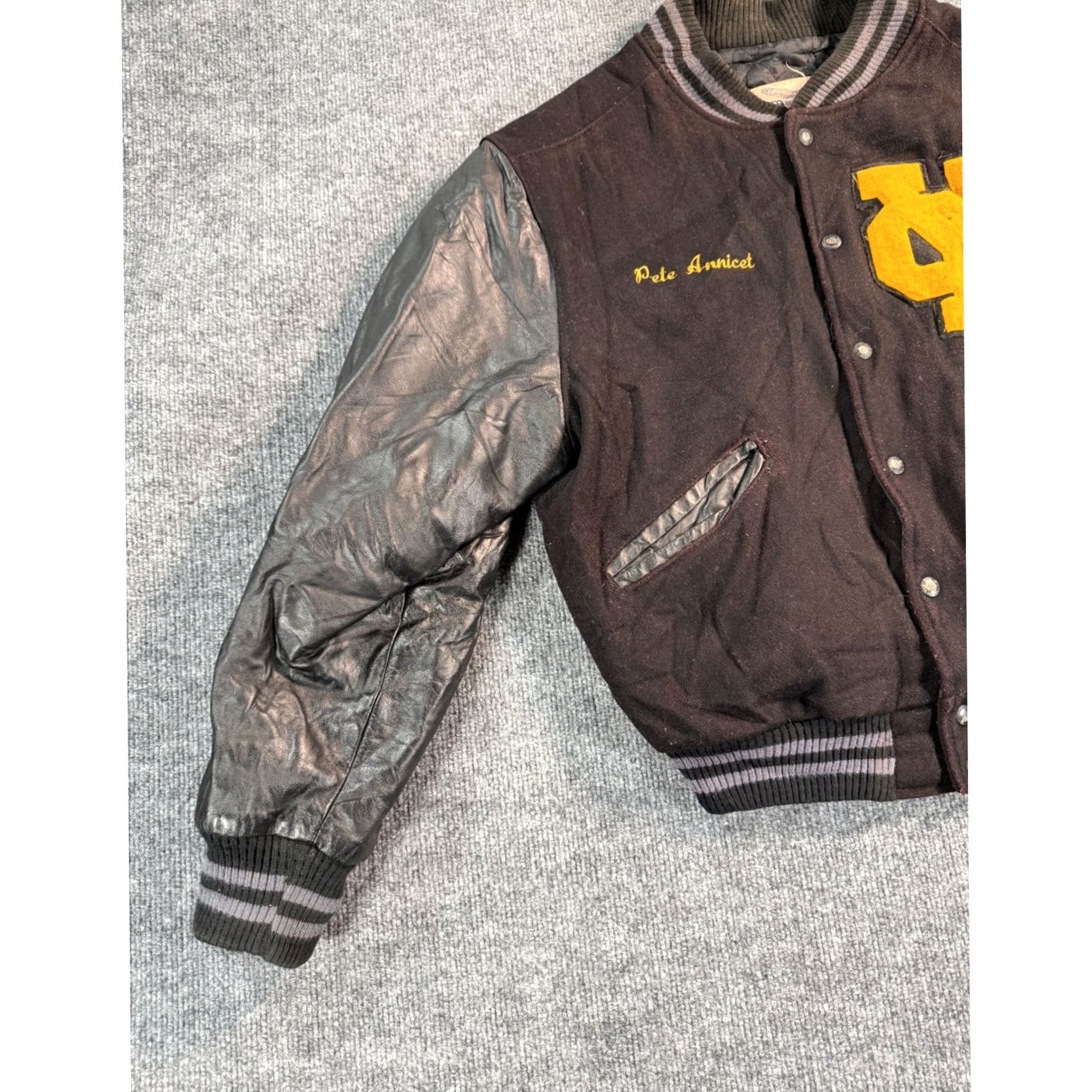 Logo 7 VINTAGE Excelled Jacket Mens L Embroidered Logo Leather Sleeves Wool Striped 70s Varsity Button Snap Mens Size US L / EU 52-54 / 3 - 7 Thumbnail