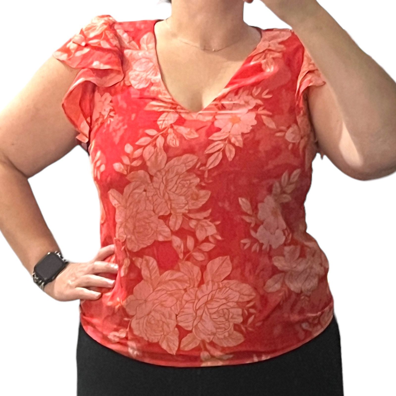 Other Floral Ruffle Short Sleeve V-Neck Fully Lined Chiffon Blouse Size S / US 4 / IT 40 - 9 Thumbnail