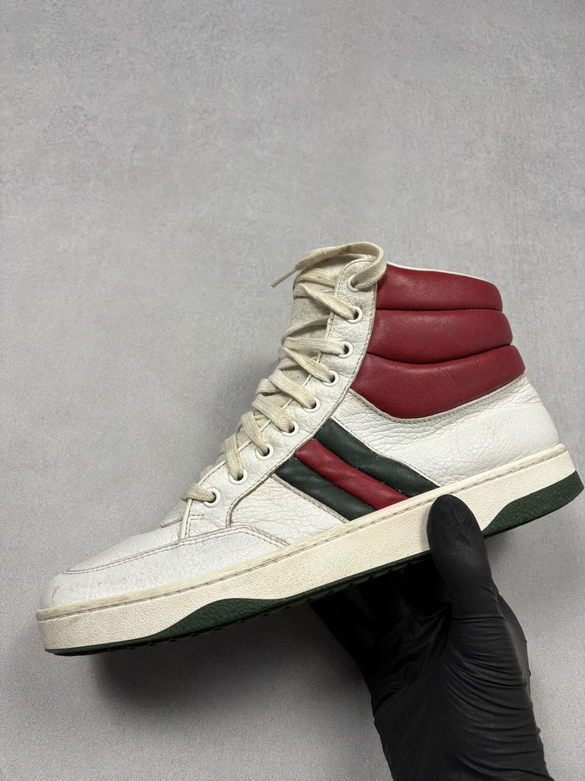 Gucci Gucci Praga Karibu Leather High Top Sneakers Web Stripe 28.5 Size US 11 / EU 44 - 5 Thumbnail