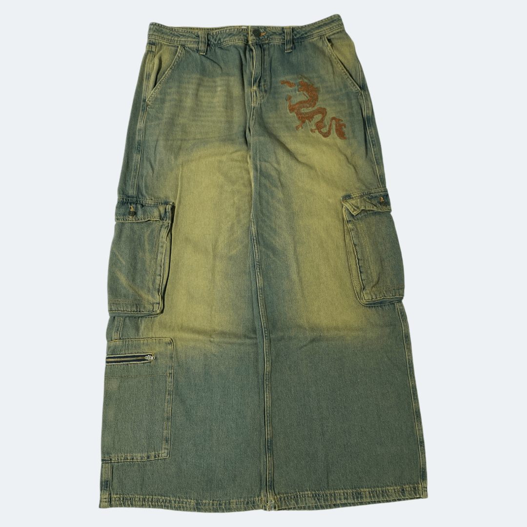 Beauty Beast × JNCO RARE!! Dragon cargo pants multipocket y2k baggy jeans faded Size US 36 / EU 52 - 1 Thumbnail