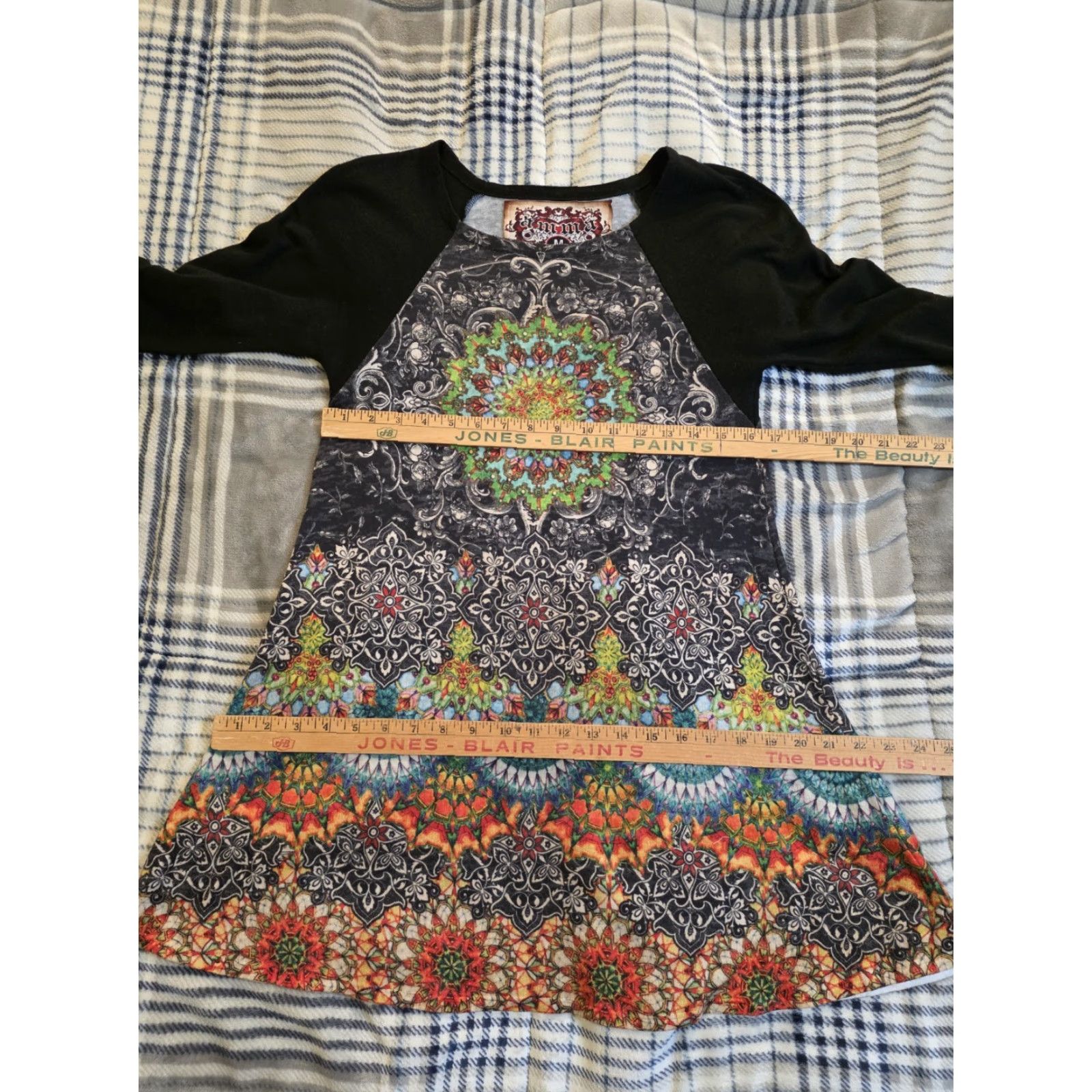 Vintage VINTAGE Amma Hippie Art Psychedelic Geometric 3/4 Sleeve Shirt Dress M Green Womens Fashion Size M / US 6-8 / IT 42-44 - 4 Thumbnail