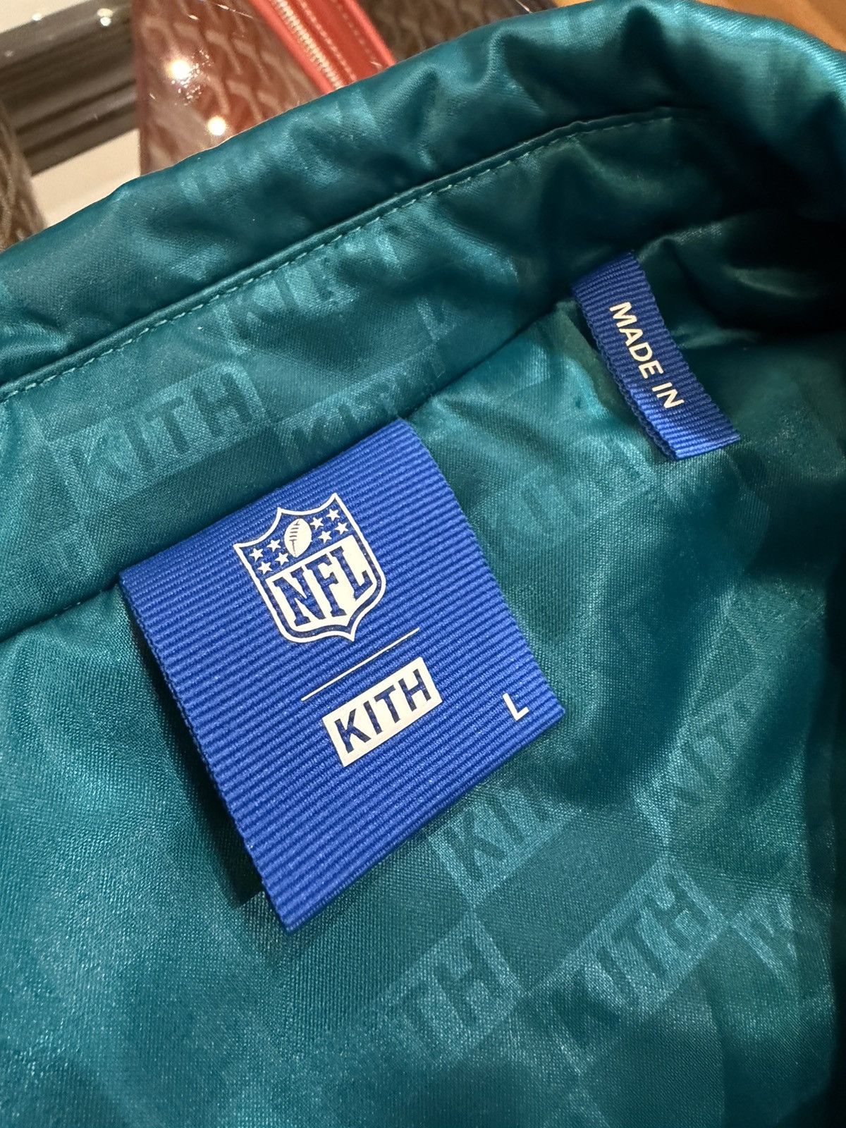 Kith × NFL Kith x NFL Monogram Miami Dolphins Satin Varsity Jacket Size US L / EU 52-54 / 3 - 4 Thumbnail