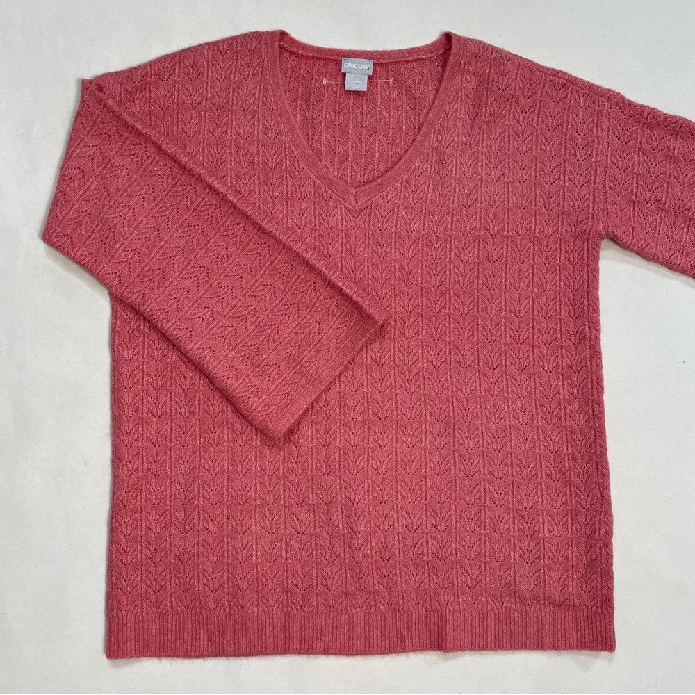 Chicos New Chico's Cable-Knit V-Neck Pink Sweater Size 1 US M Size M / US 6-8 / IT 42-44 - 6 Thumbnail