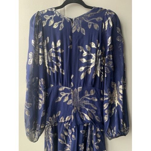 Anthropologie Anthropology DELFI Collective Navy and Silver Print Gown Lon Size L / US 10 / IT 46 - 4 Thumbnail