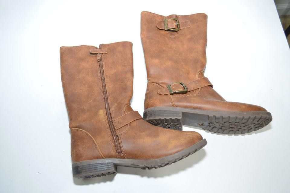 Designer Brown Faux Leather Mid-Calf Buckle Boots - Size 3 Size US 7.5 / IT 37.5 - 1 Thumbnail