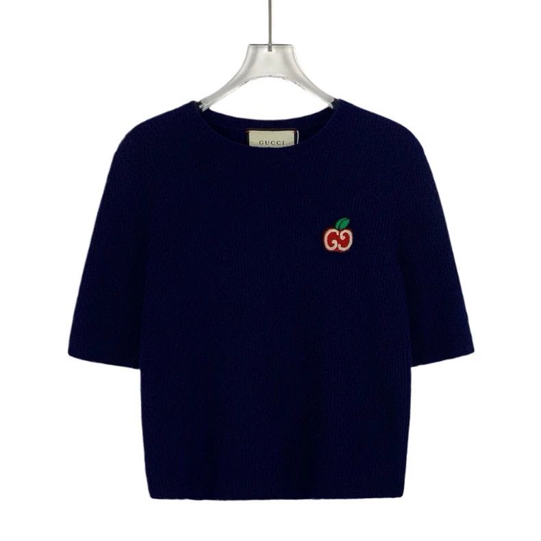 Gucci Gucci Dark blue apple embroidered wool round-neck short-sle Size US M / EU 48-50 / 2 - 1 Thumbnail