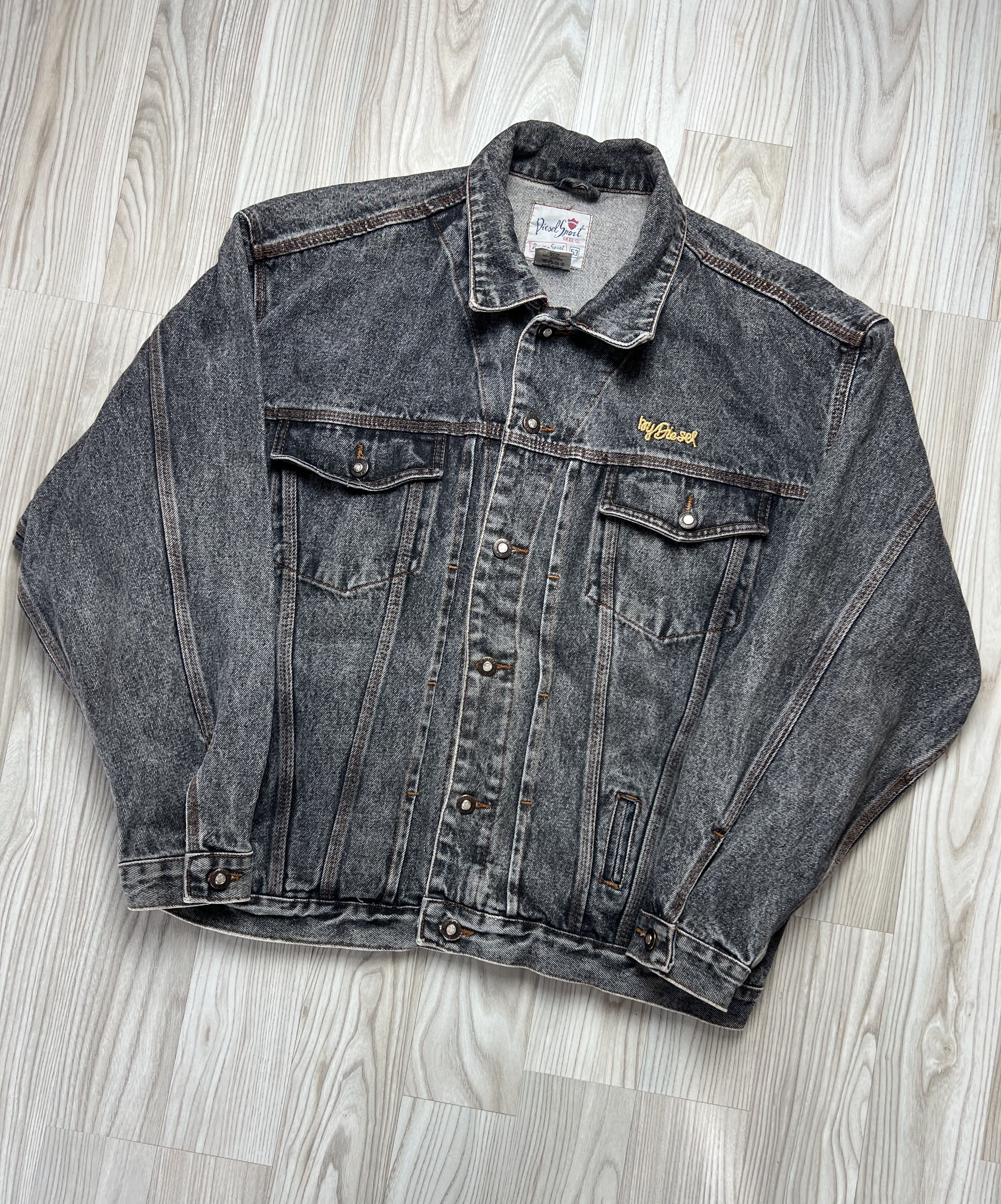 image of Vintage Diesel Sport Men Trucker Denim Jacket in Black (Size Large)