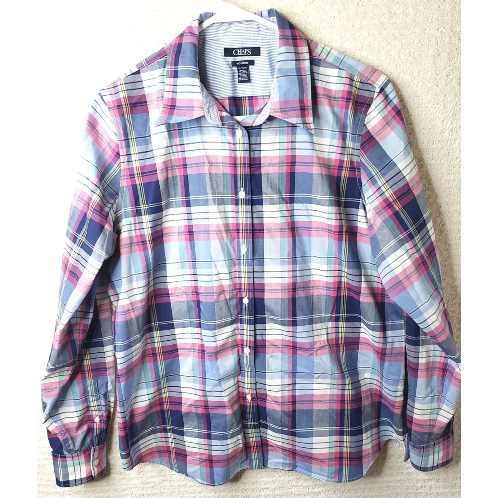 Chaps Chaps Men's XL No Iron Long Sleeve Shirt Button Down Multicolor Plaid Cotton Size US XL / EU 56 / 4 - 2 Thumbnail