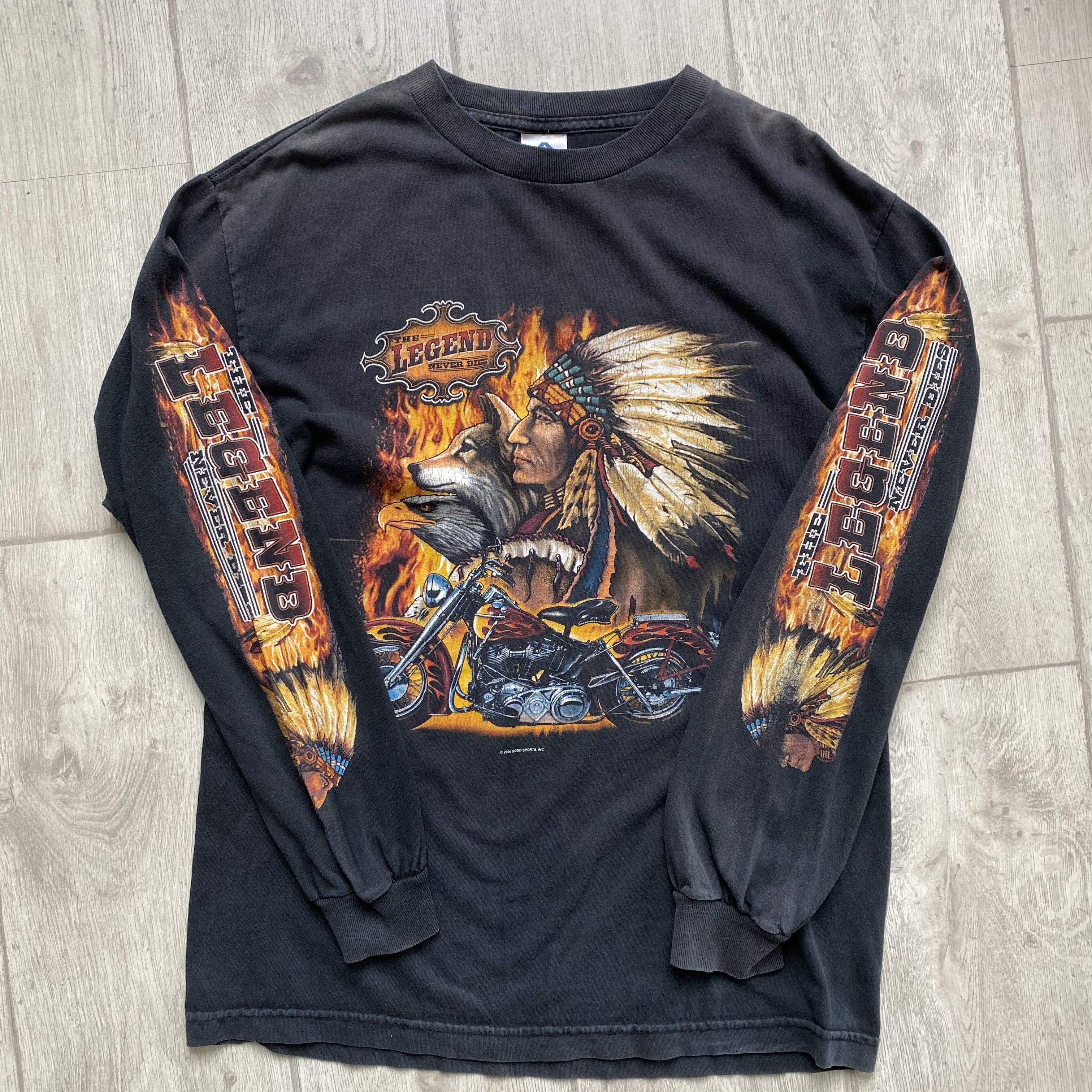 Harley Davidson 🏍️Vintage Flame Wolf Harley Davidson style USA Longsleeve Size US S / EU 44-46 / 1 - 2 Thumbnail