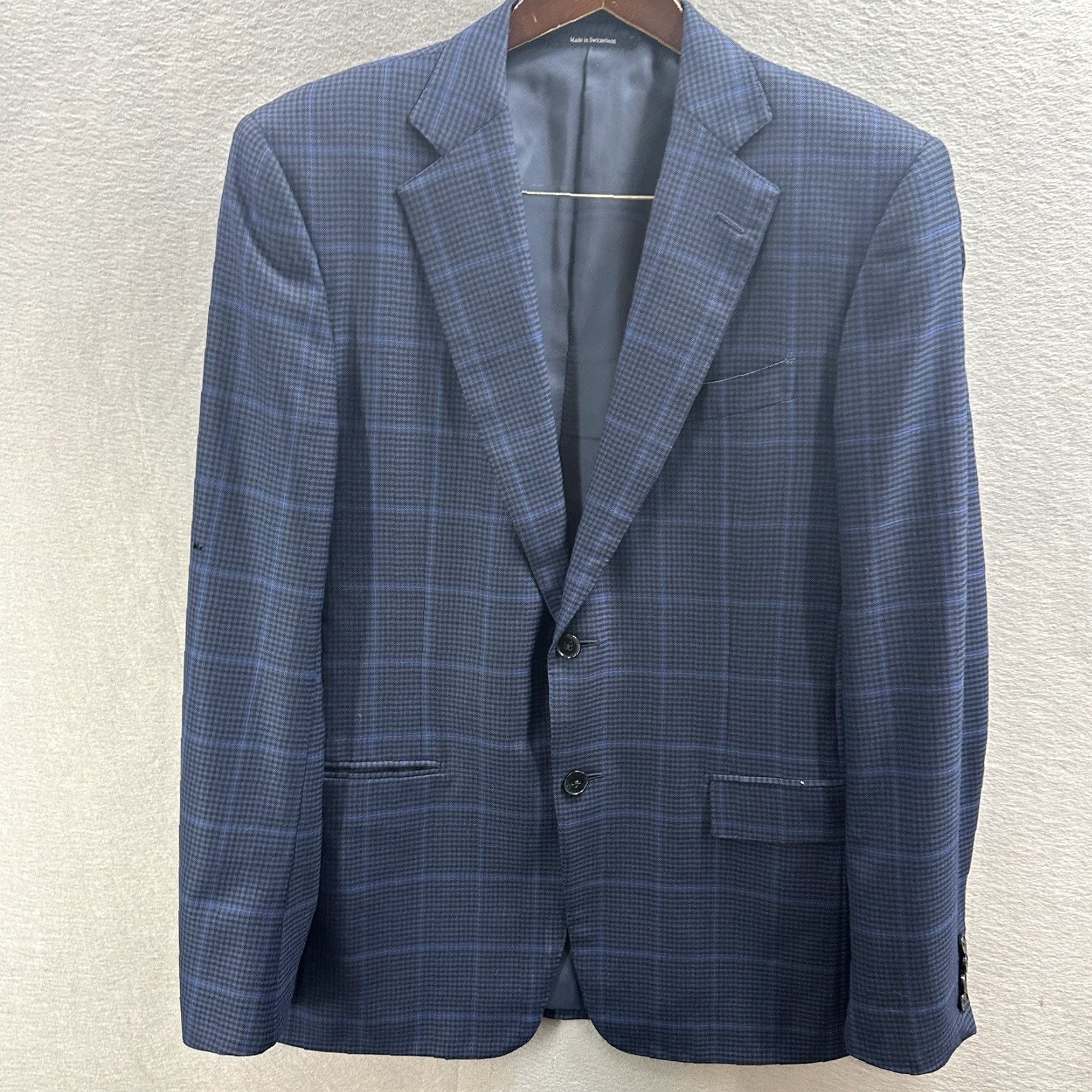 Ermenegildo Zegna VINTAGE Ermenegildo Zegna Mr Sid Sport Jacket Mens 50R Blue Glen Plaid Coat Regular Wool Blazer 2-Button Notch Lapel Black Label Mens Size 50R - 2 Thumbnail
