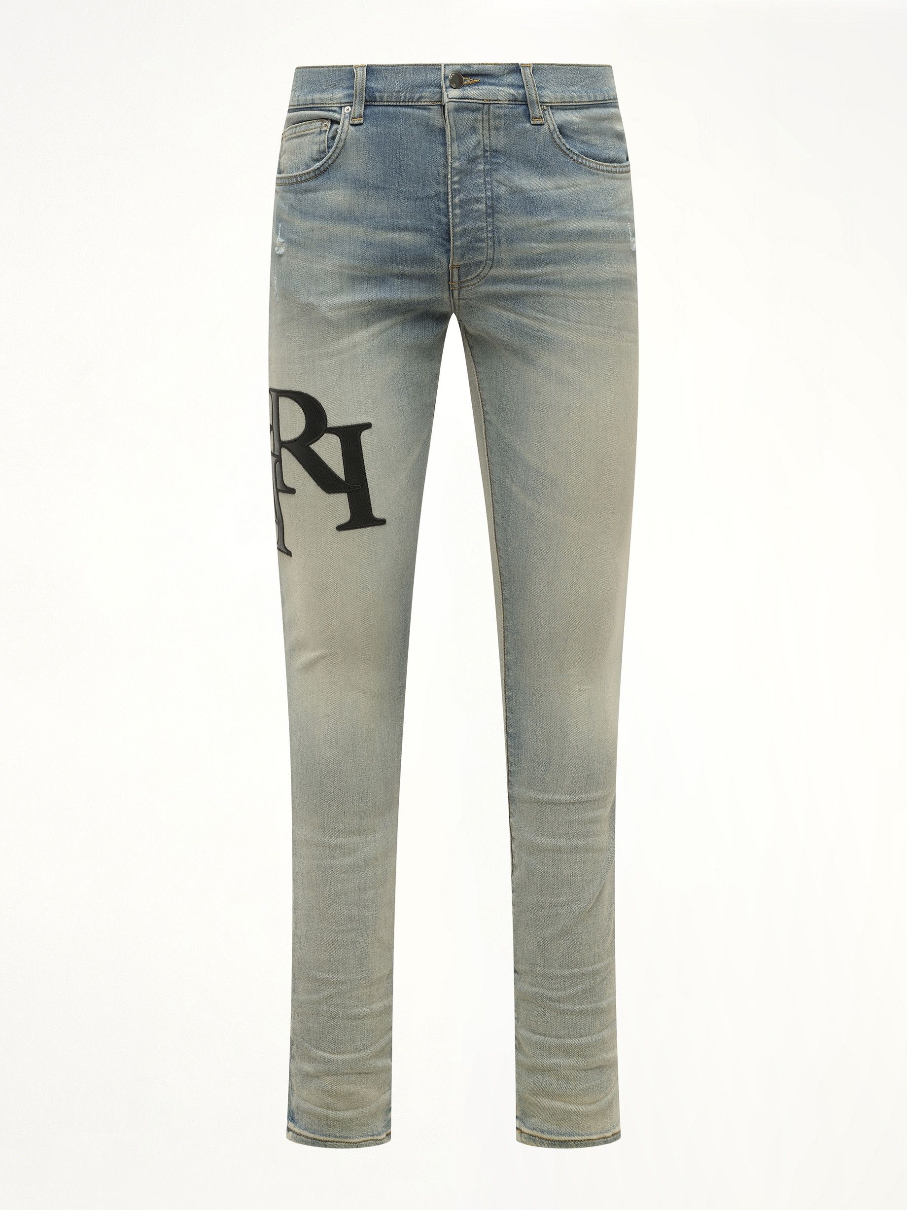 os11x1225 Staggered Logo Skinny Jeans in Blue