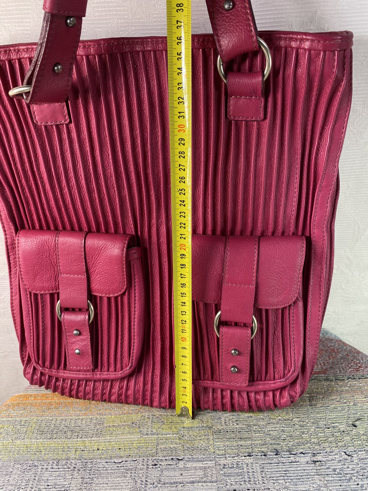 Other Sam Samaniego Pink Pleated Tote Bag Handmade Leather 35cm Size ONE SIZE - 6 Thumbnail