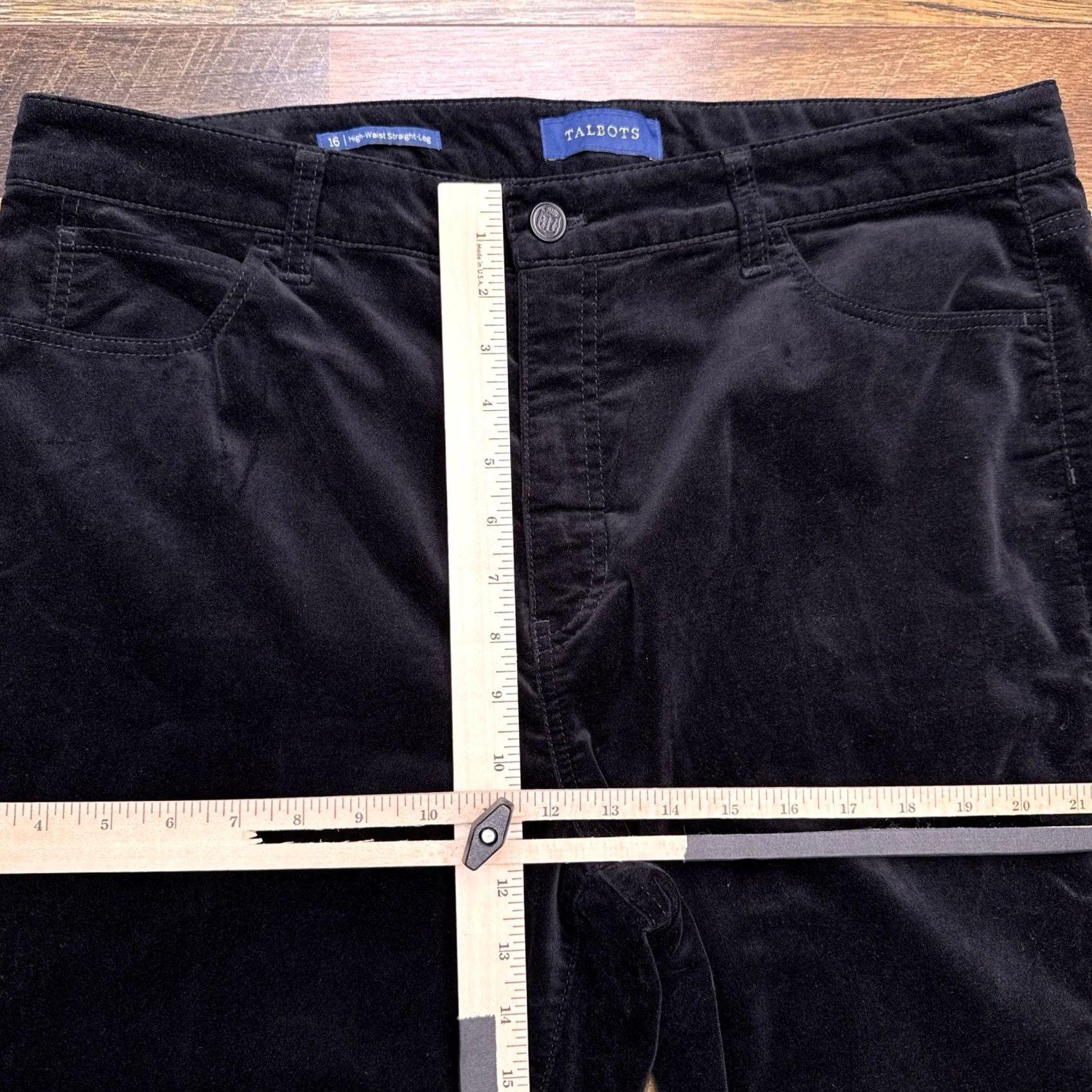 Talbots Talbots Velvet High Waist Straight Leg Pants 16 Black Stretch Size 38" / US 16 / IT 52 - 7 Thumbnail