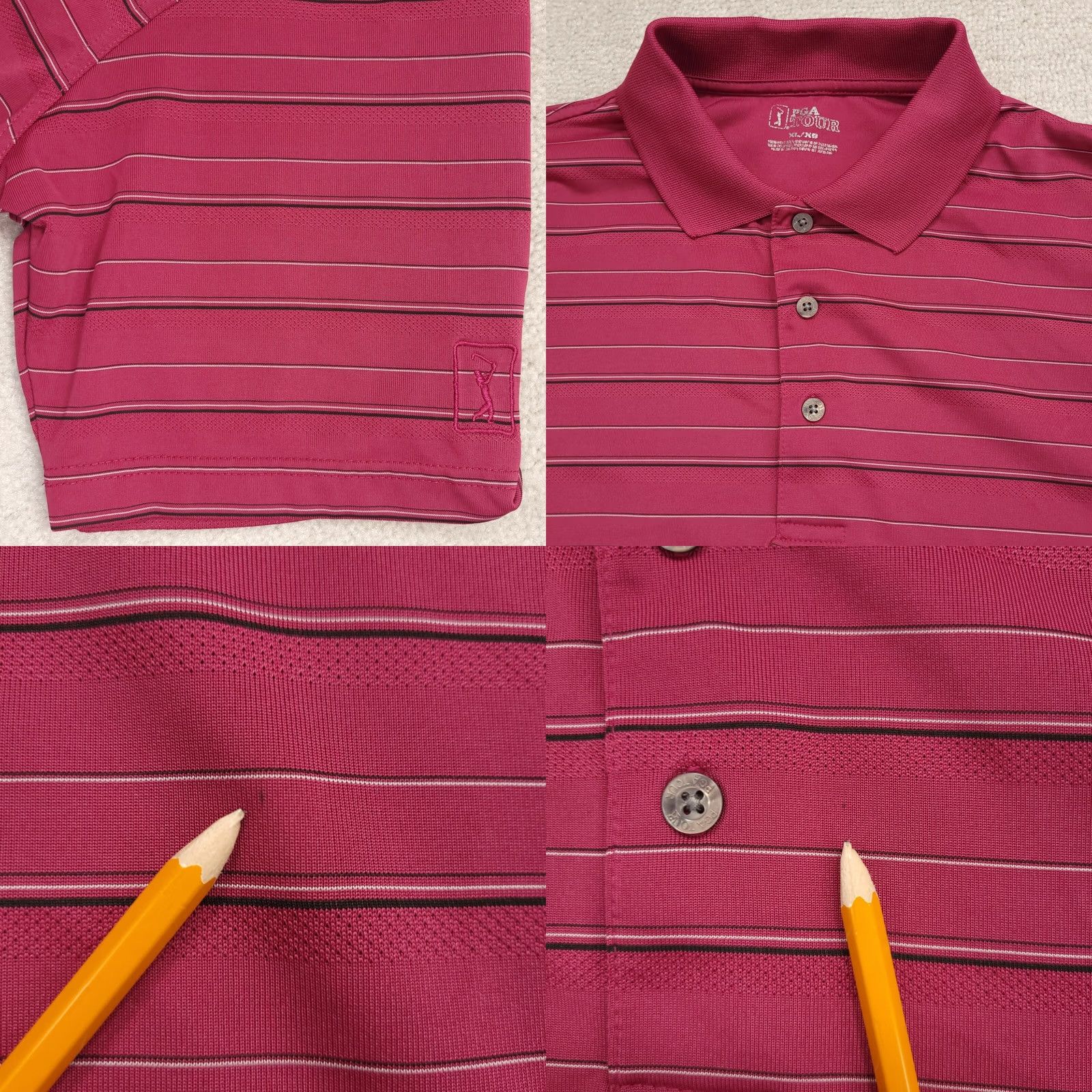 PGA Tour PGA TOUR Mens XL Pink Striped Short Sleeve 1/4 Button Golf Polo Shirt Size US XL / EU 56 / 4 - 8 Thumbnail