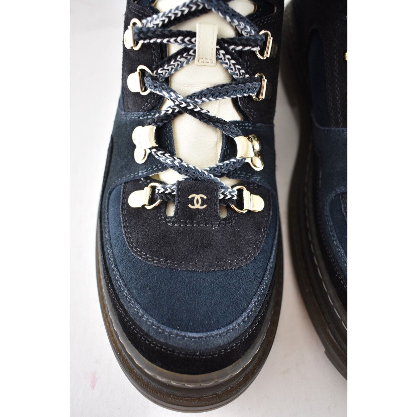 Chanel Chanel 23C Blue Black CC Combat Lace Up Tie Ankle Short Size US 12 / IT 42 - 7 Thumbnail