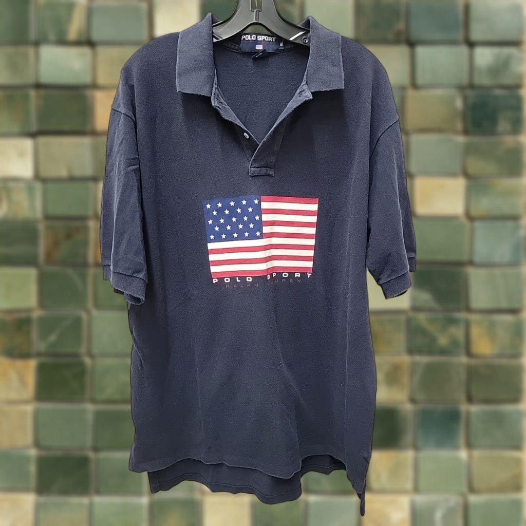 Ralph Lauren VINTAGE Ralph Lauren POLO SPORT FLAG Stars and Stripes Short Sleeve Polo XL Men Blue Polo Shirt Shirt Size US XL / EU 56 / 4 - 1 Thumbnail