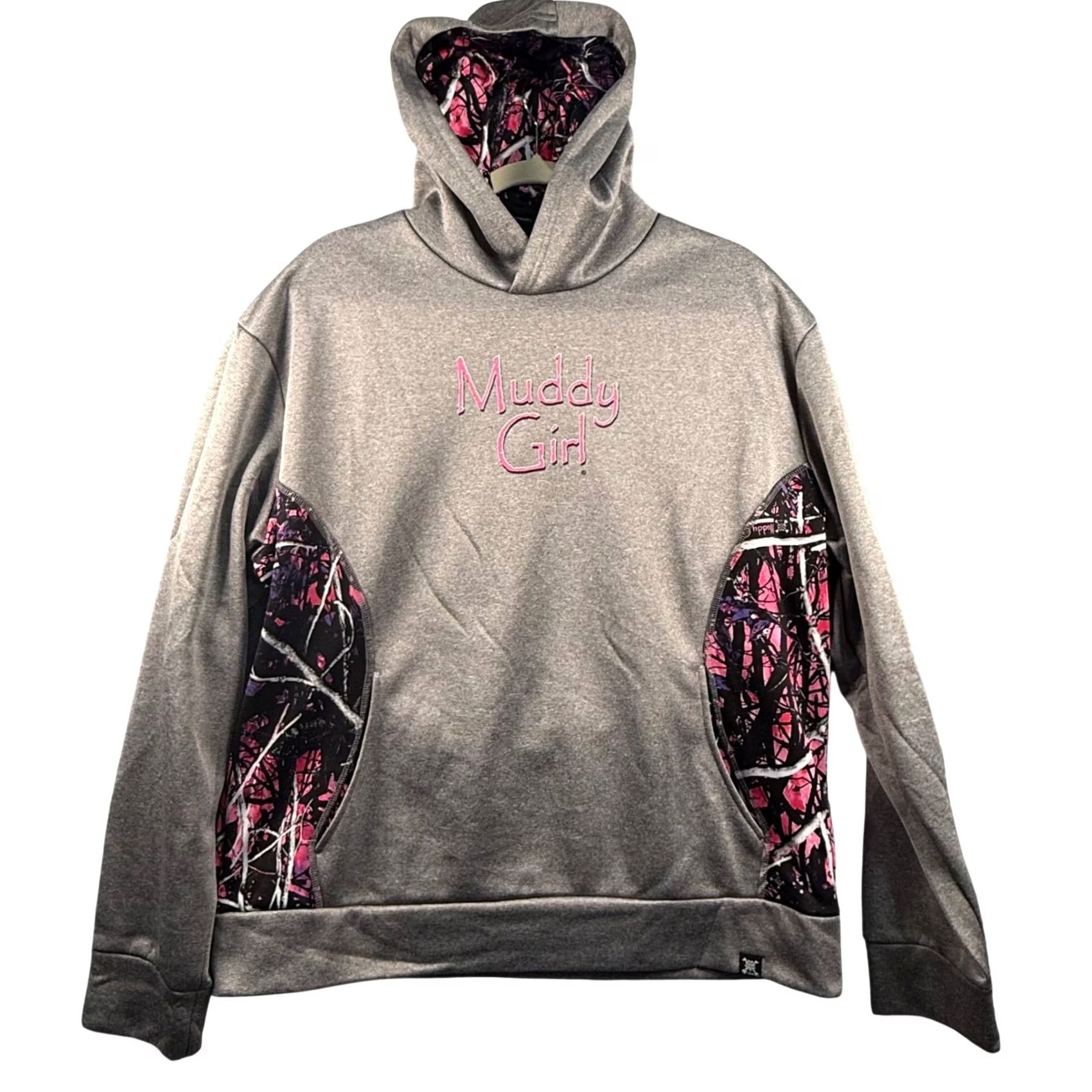 Vintage Muddy Girl Womens XL Hoodie Gray Pink Camo Fleece Pullover Moon Shine Camo Size XL / US 12-14 / IT 48-50 - 2 Thumbnail