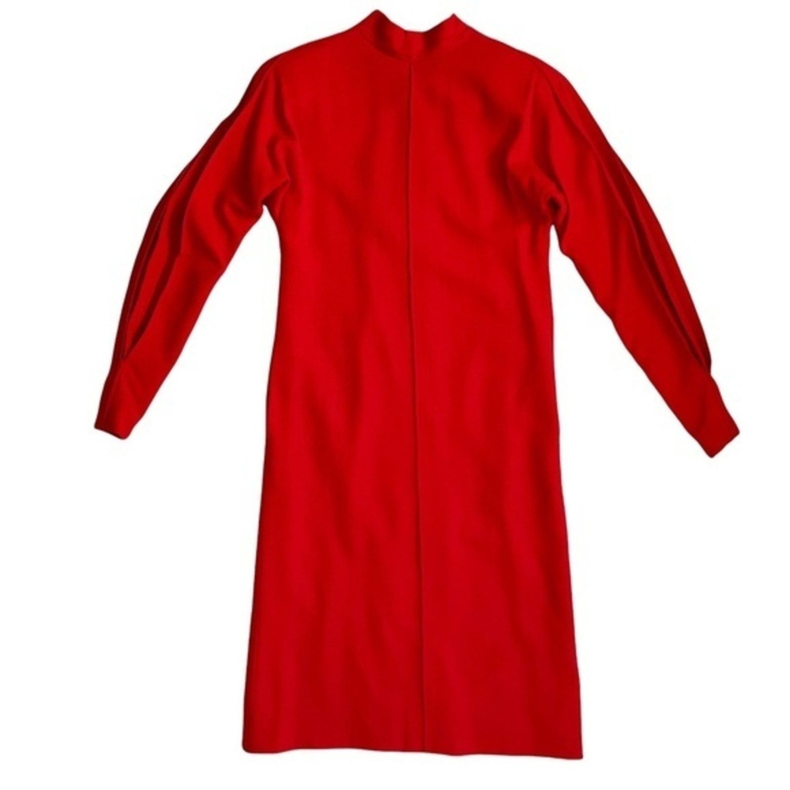 Vintage Pauline Trigère Couture Red High-Necked Dolman Sleeve Dress Size M / US 6-8 / IT 42-44 - 10 Thumbnail