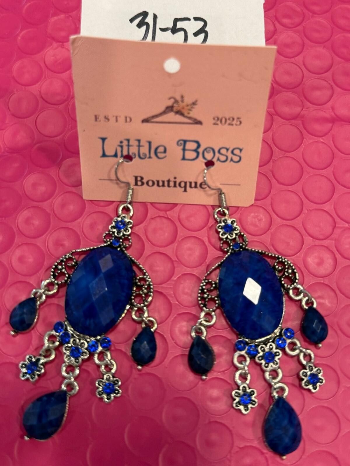Other Blue rhinestone & floral beaded dangle earrings Size ONE SIZE - 4 Thumbnail