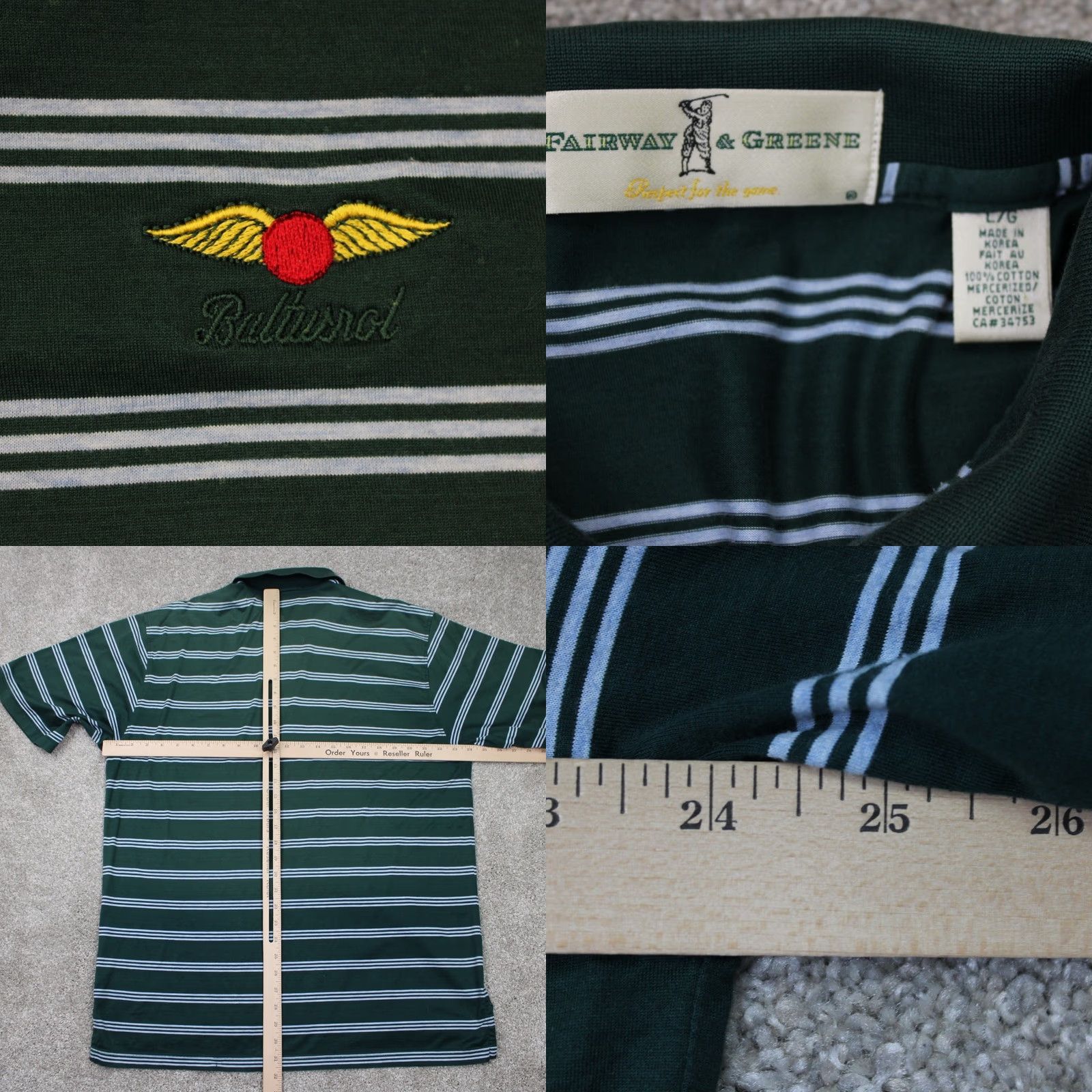 Vintage Fairway & Greene Polo Shirt Mens Large Green 100% Cotton Baltusrol Logo S/S Size US L / EU 52-54 / 3 - 8 Thumbnail