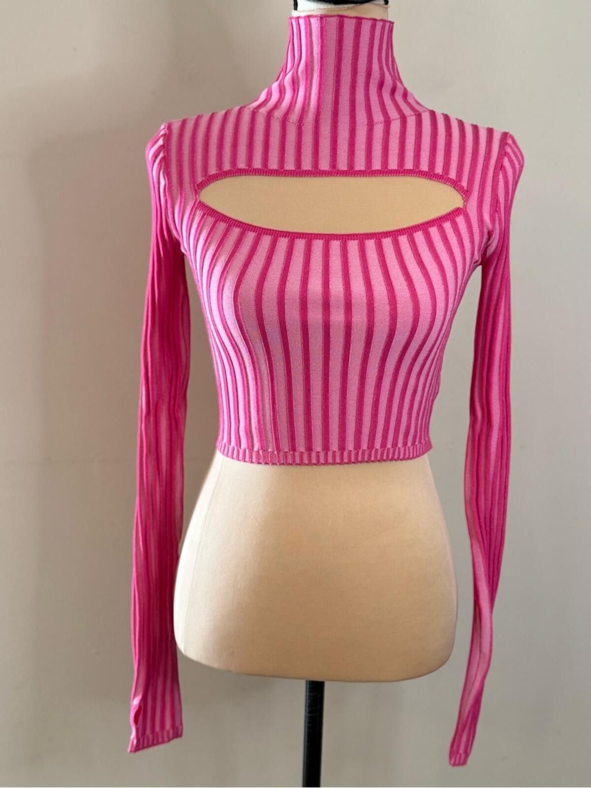 Other PrettyLittleThing crop pink stripe turtleneck with cutout XS Size XS / US 0-2 / IT 36-38 - 7 Thumbnail