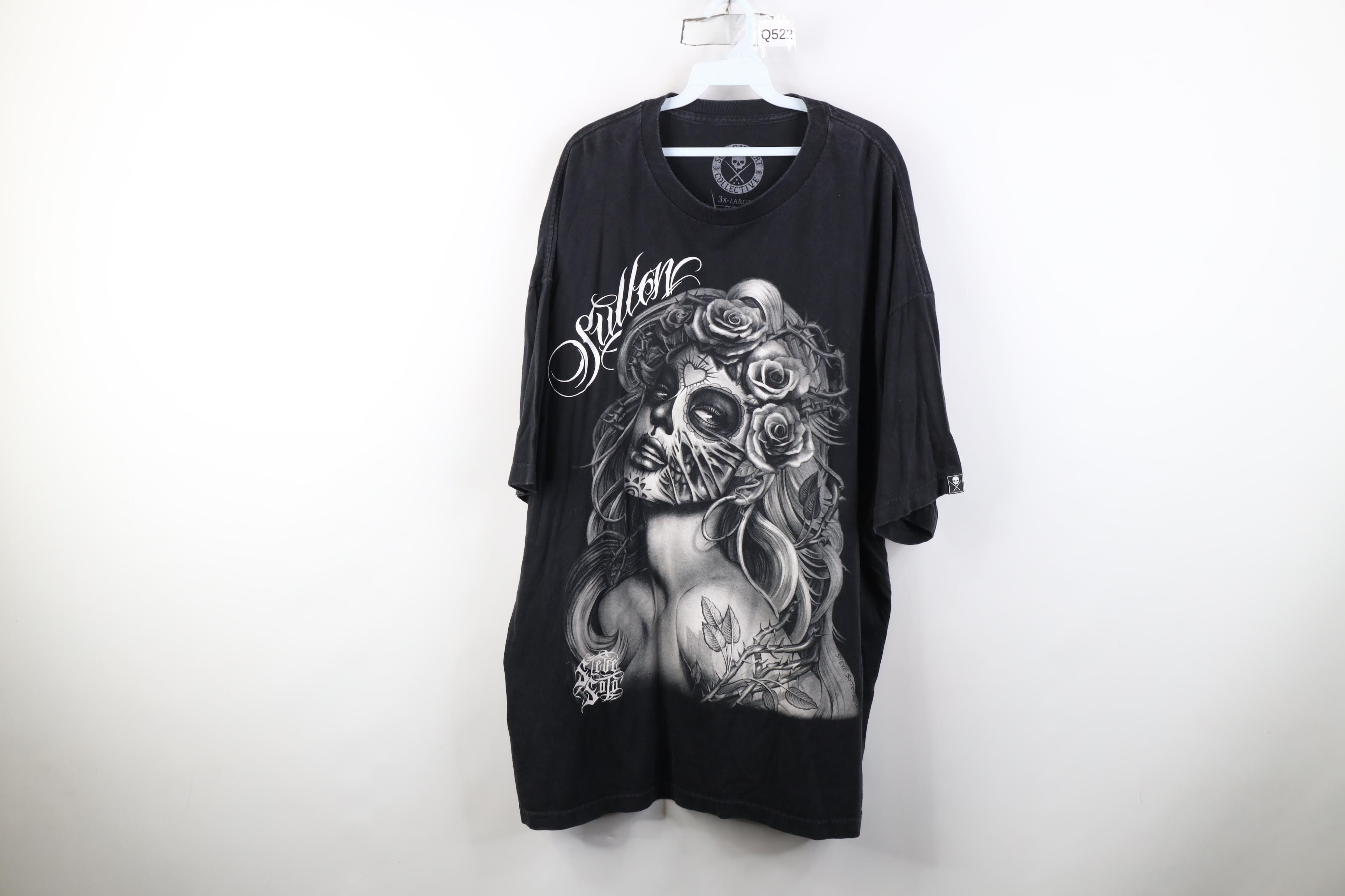 Vintage Vintage Y2K Streetwear Pinup Girl Sugar Skull T-Shirt Black Size US XXL / EU 58 / 5 - 1 Thumbnail