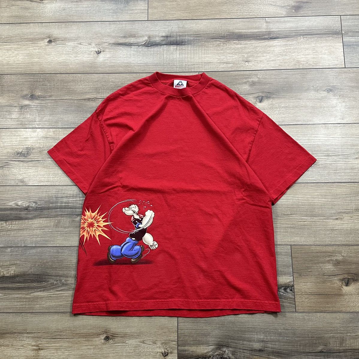 Alstyle Vintage 2002 Y2K Popeye vs Bluto Red Wrap Around Graphic Tee Size US XL / EU 56 / 4 - 1 Thumbnail