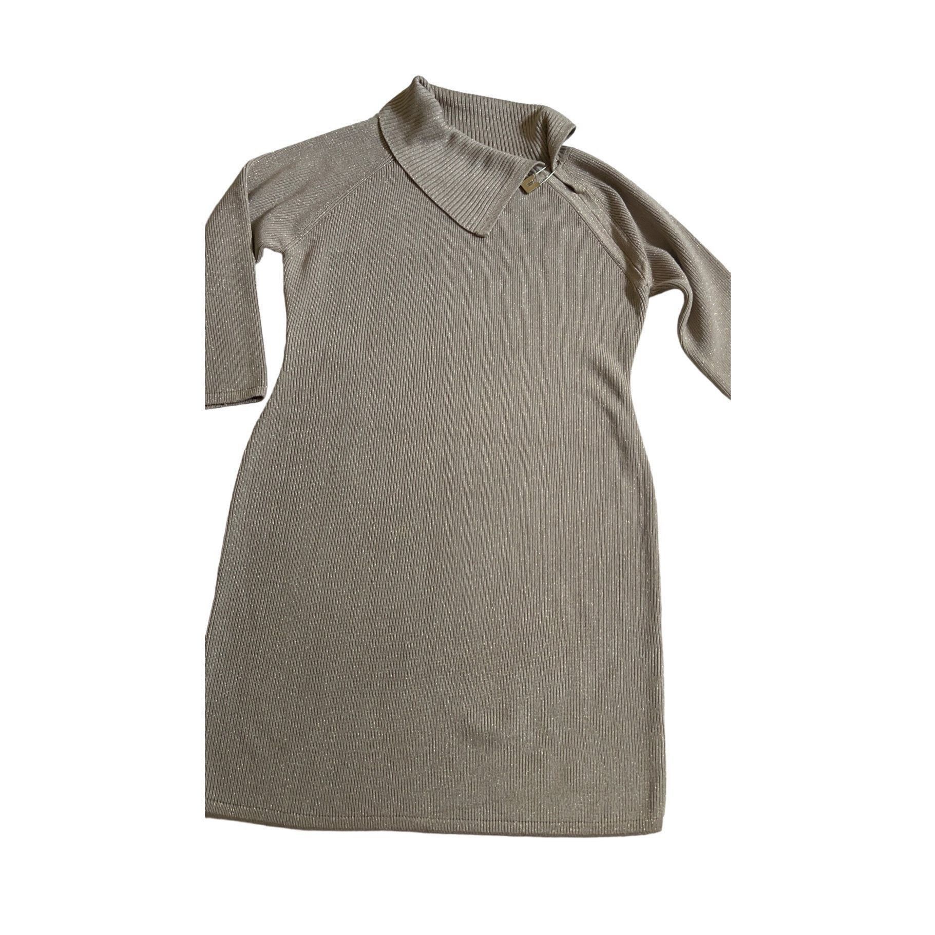 Calvin Klein Women's Calvin Klein Gold beige sweater Dress Size L Size L / US 10 / IT 46 - 7 Thumbnail