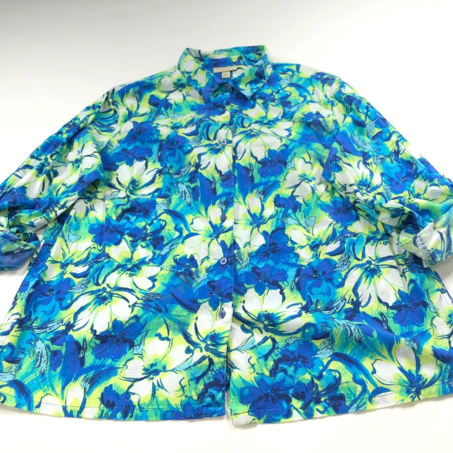 Vintage Appleseed's Plus Button Long Sleeve Roll Tab All Over Print Shirt Blue MINT Size XXL / US 16-18 / IT 52-54 - 2 Thumbnail