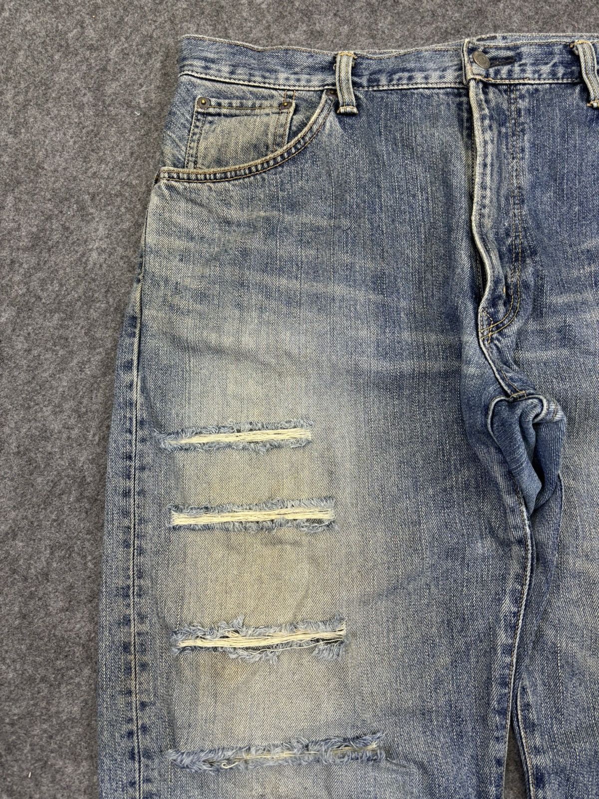 Edwin 💥Thrashed💥Vtg Edwin 445 Loose Heavy Distressed Denim F942 Size US 36 / EU 52 - 4 Thumbnail