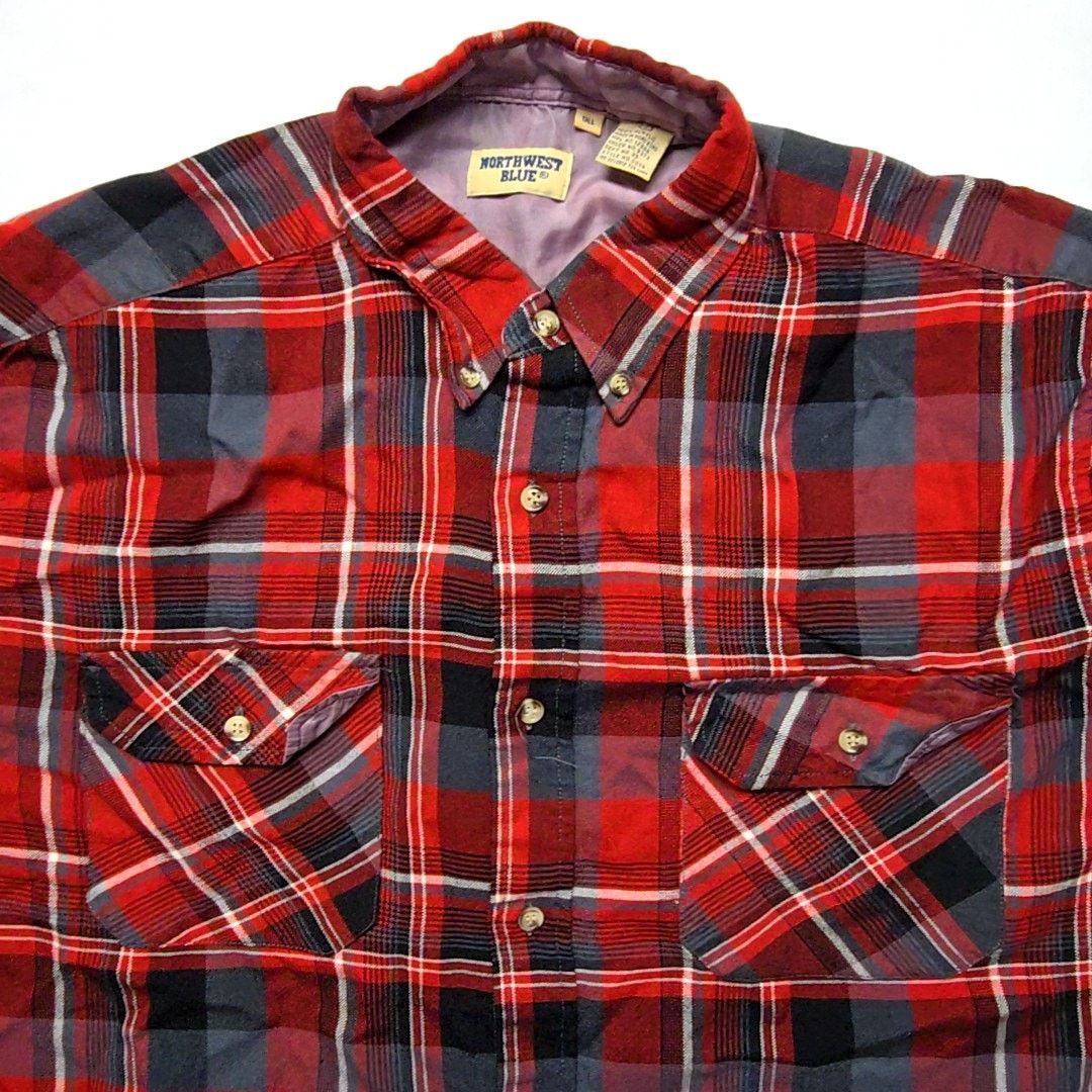 Vintage Vintage Red Black Plaid Flannel L Tall Button Up Shirt 90s Size US L / EU 52-54 / 3 - 5 Thumbnail
