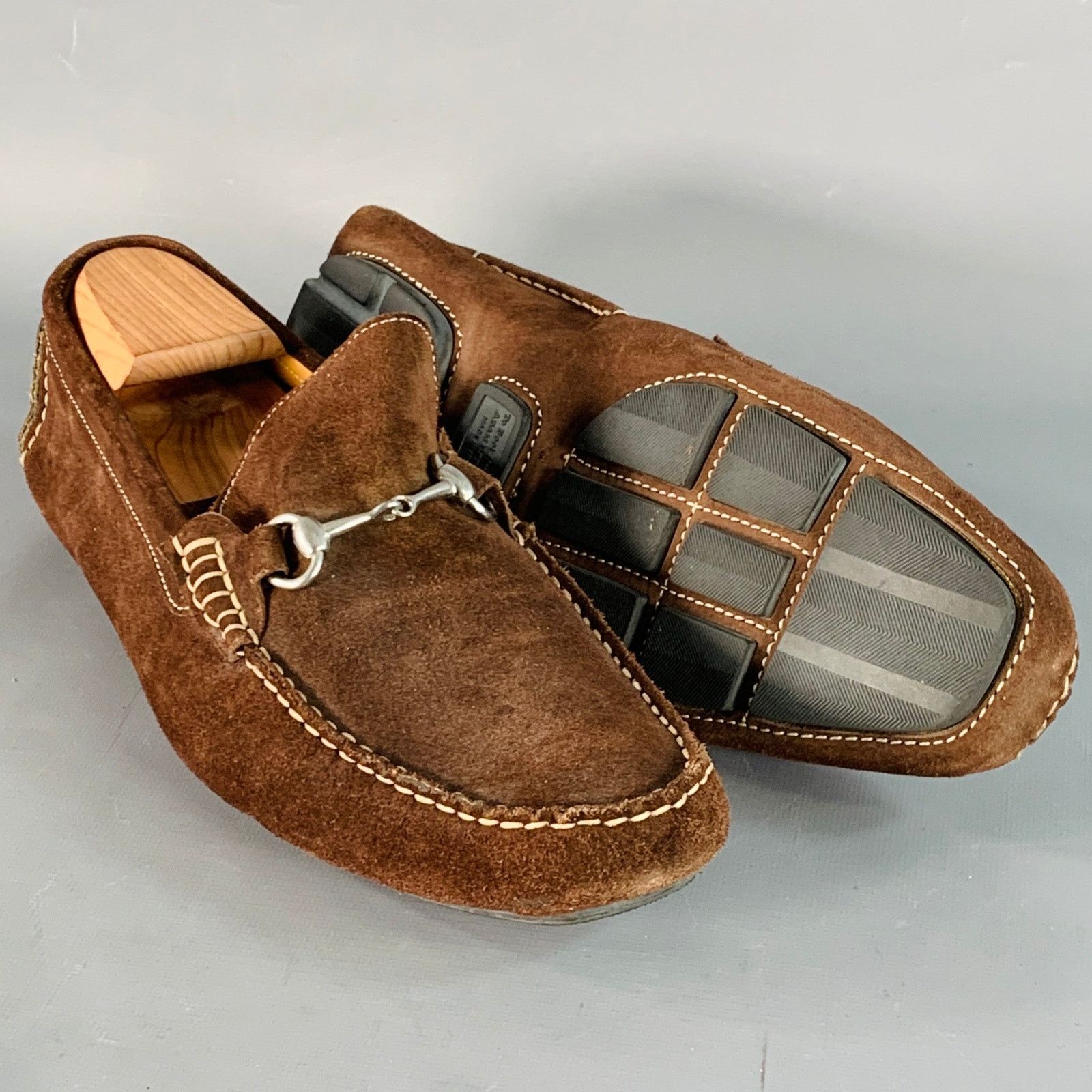 To Boot New York 10.5 Brown Silver Suede Horsebit Slip On Drivers Loafers Size US 10.5 / EU 43-44 - 5 Thumbnail