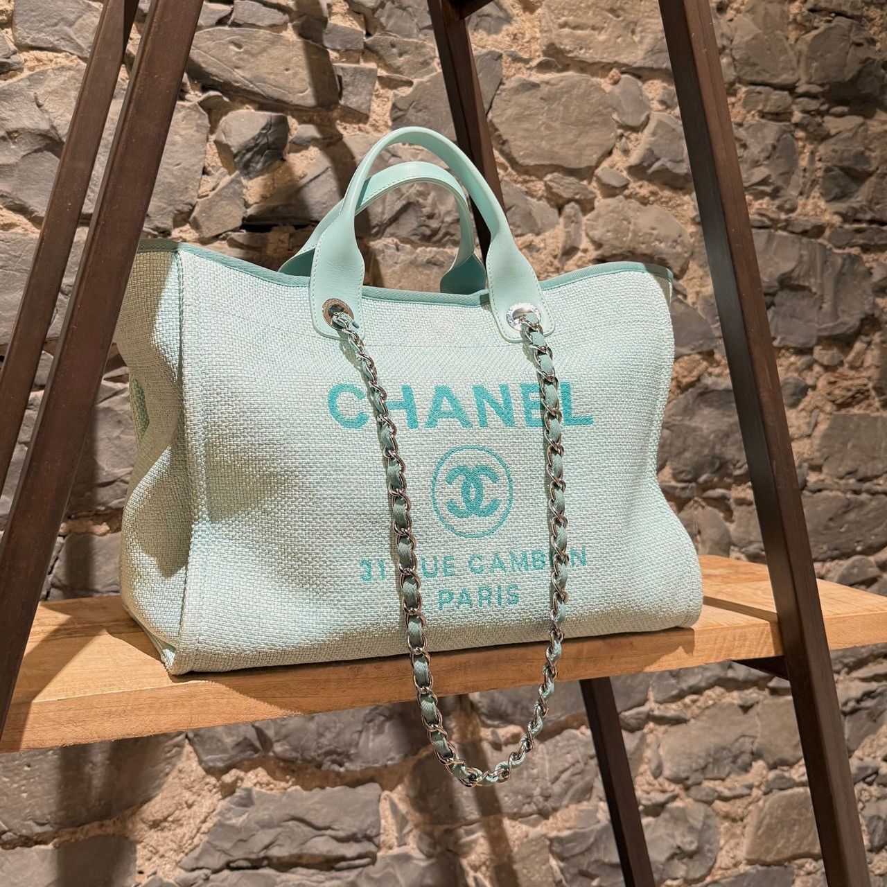 Chanel Chanel Turquoise Woven Straw Large Deauville Tote Bag Size ONE SIZE - 2 Thumbnail