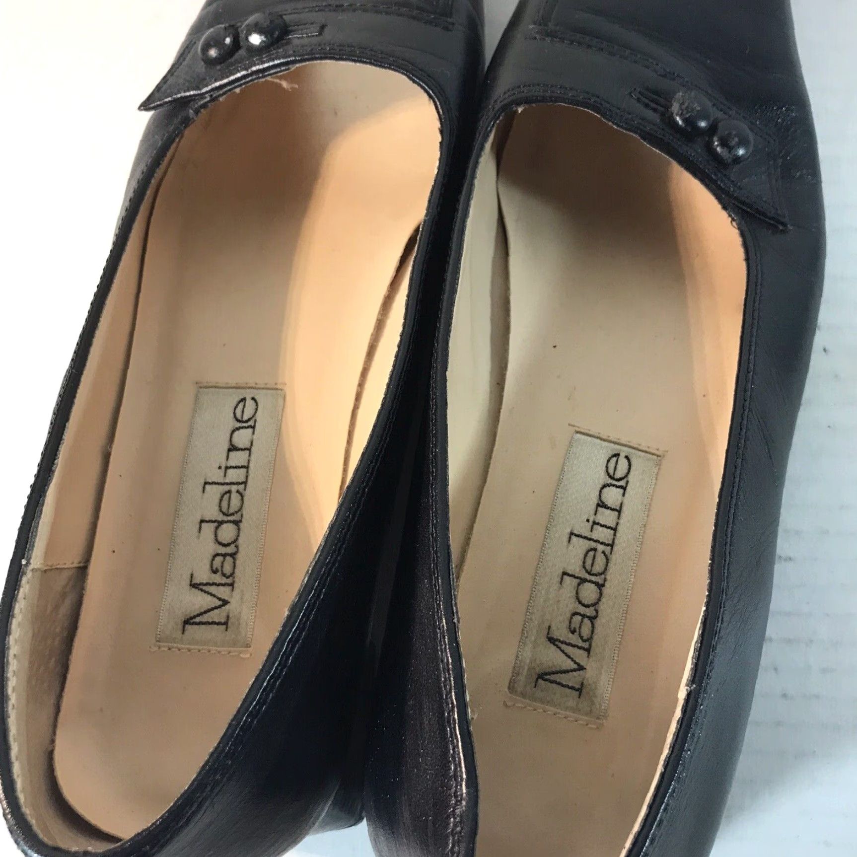 Vintage Madeline Chestnut Black Leather Block Heel Dress Shoes Womens Size 7.5M Square Toe Size M / US 6-8 / IT 42-44 - 7 Thumbnail