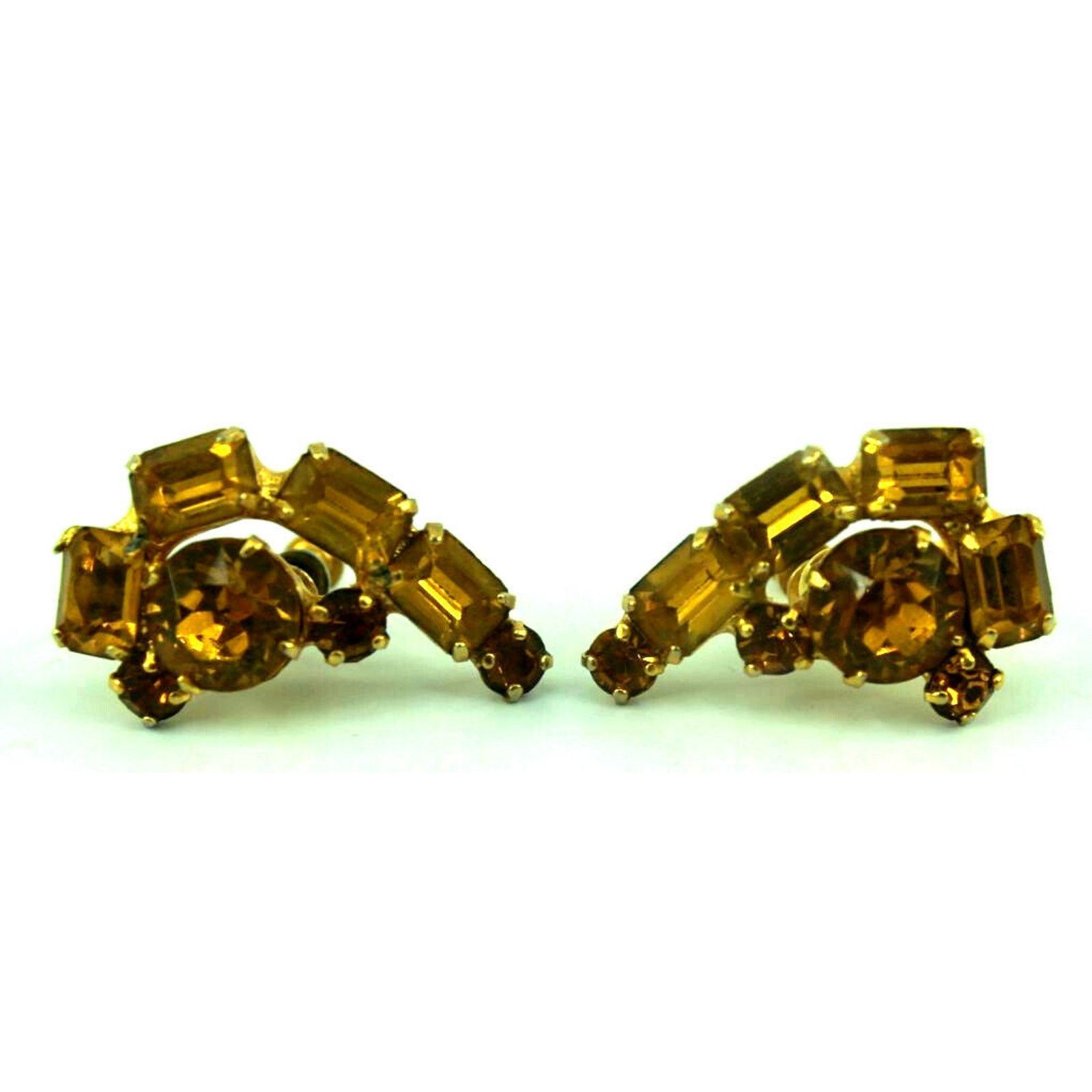 Other Vintage Topaz Rhinestone Earrings Set In Goldtone Screw Back Size ONE SIZE - 2 Thumbnail
