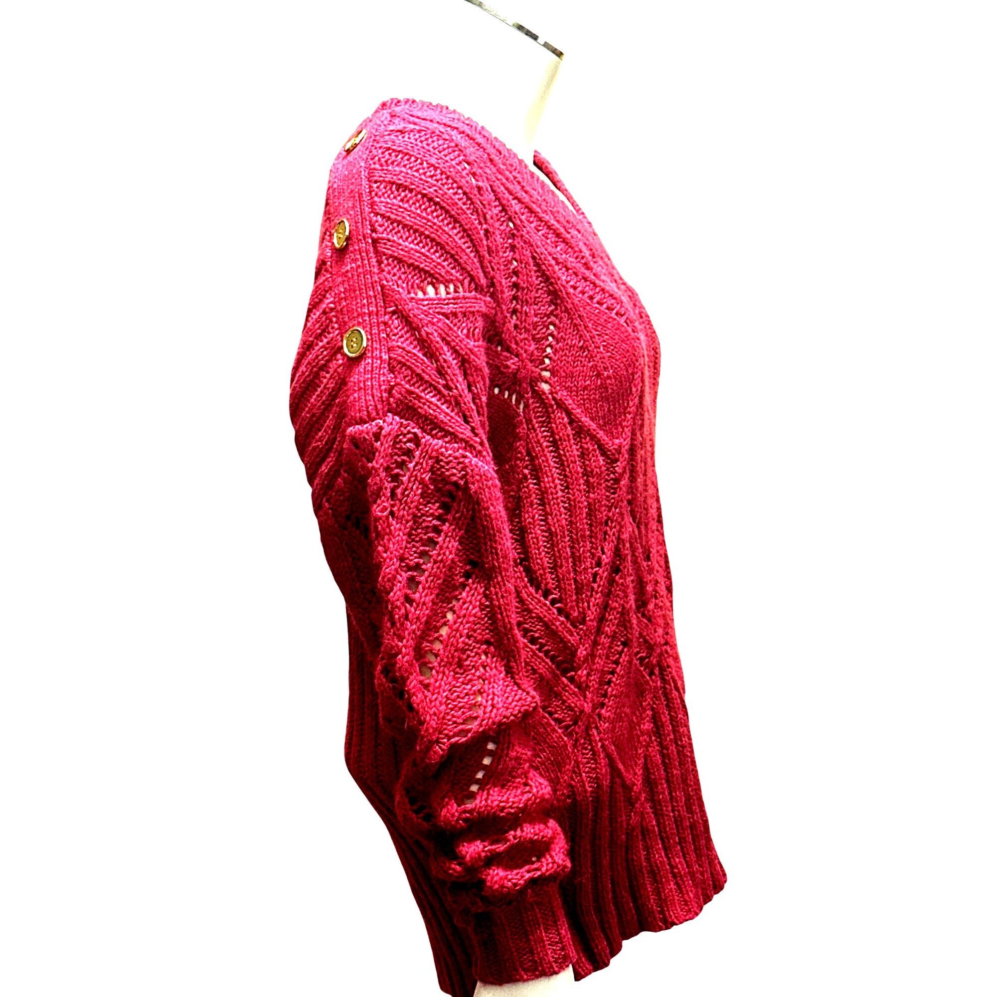Venus Venus Small Raspberry Cable Knit Argyle V Neck Gold Button S Size S / US 4 / IT 40 - 6 Thumbnail