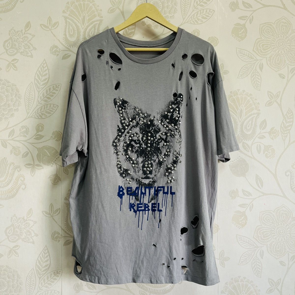 Massimo Dutti Distressed Inditex Beautiful Rebel Stones Fox Ripped TShirt Size US XL / EU 56 / 4 - 3 Thumbnail