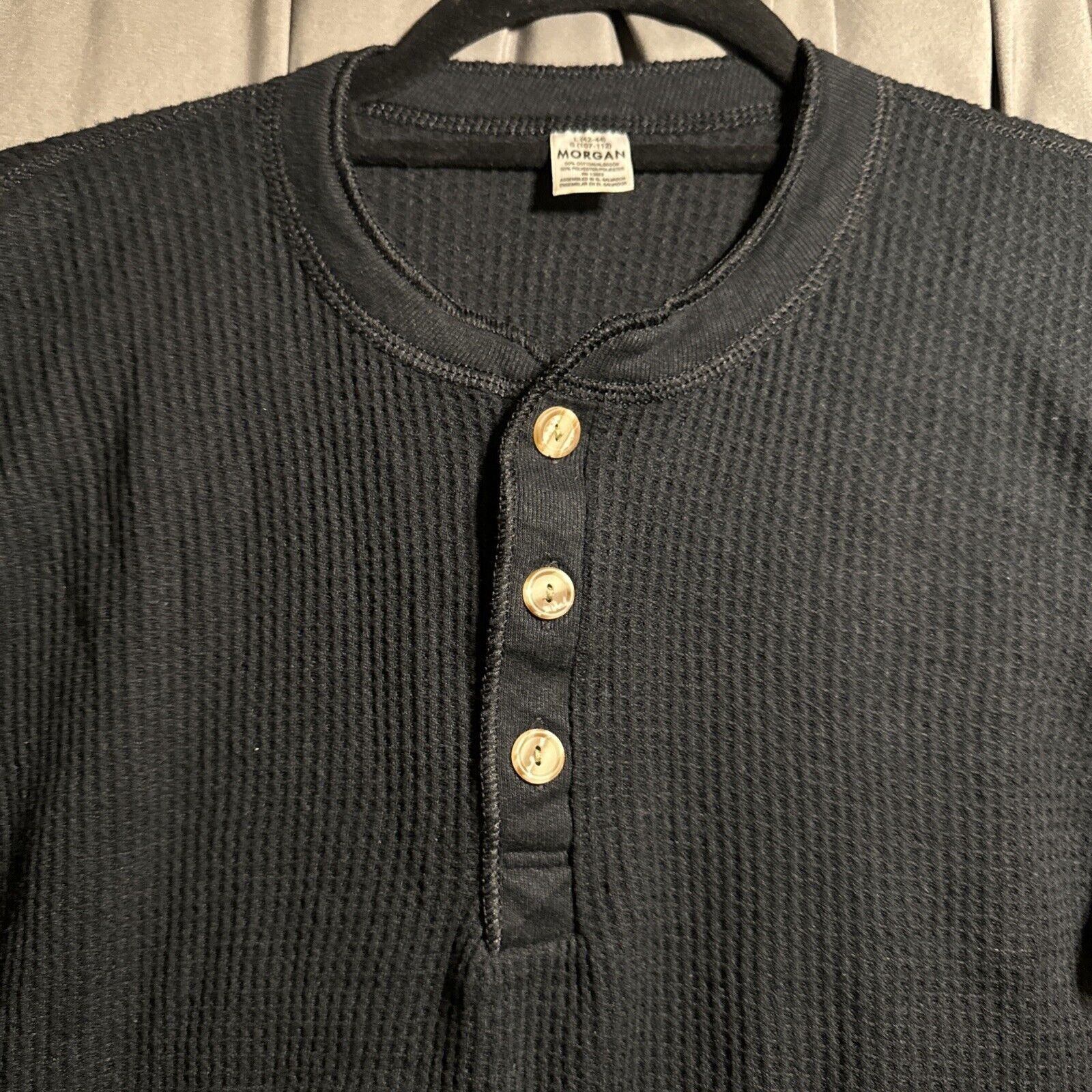Other Morgan Workwear Waffle Knit Henley T Shirt Large Black Size L / US 10 / IT 46 - 3 Thumbnail
